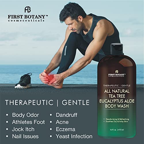 First Botany, ALL Natural Body Wash - No Harmful Chemicals Fights Body Odor, Athlete's Foot, Jock Itch, Nail Issues, Dandruff, Acne, Eczema, Shower Gel for Women & Men, Skin Cleanser -16 fl oz (Tea Tree Eucalyptus)