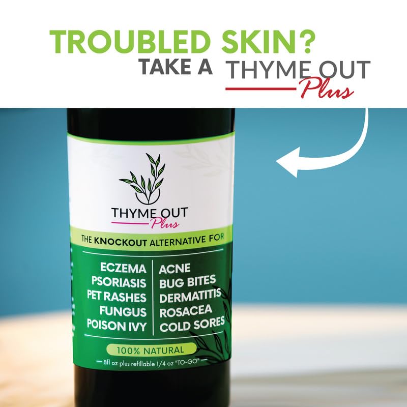 Thyme Out Plus Eczema Treatment, Psoriasis Treatment Treats Acne, Dermatitis, Rosacea, Cold Sores, Pet Rashes, Bug Bites, Poison Ivy, Anti Itch Spray for Itchy Skin Relief for Kids, Adult & Baby