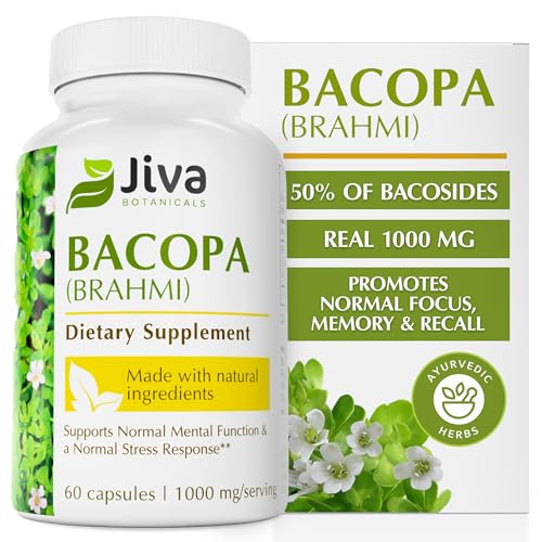 Bacopa Monnieri Brain Boosting Herb 🧠 Pure 1000mg per Serving - High Potency Bacopa Monnieri (Brahmi) Decalcify & Activate Pineal Gland 👁️ Memory Support - Ayurvedic Herbs - 60 Capsules