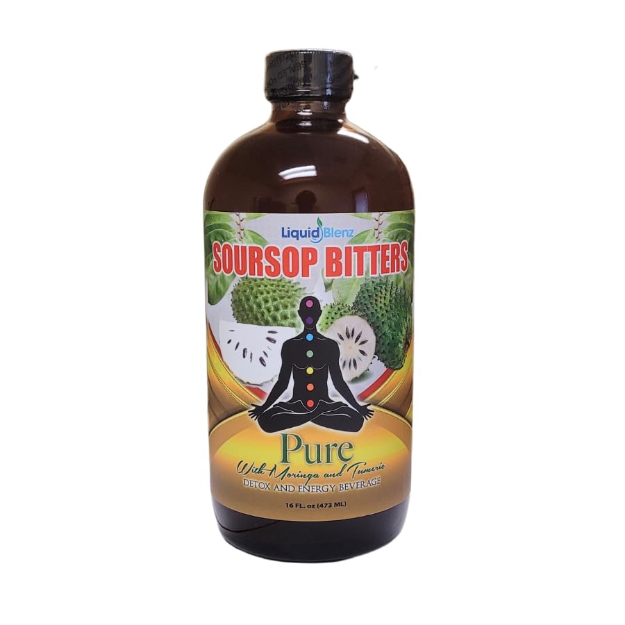 Liquid Blenz Soursop Bitters Detox Energy Chakra Cleanse Beverage with Moringa & Tumeric 16oz