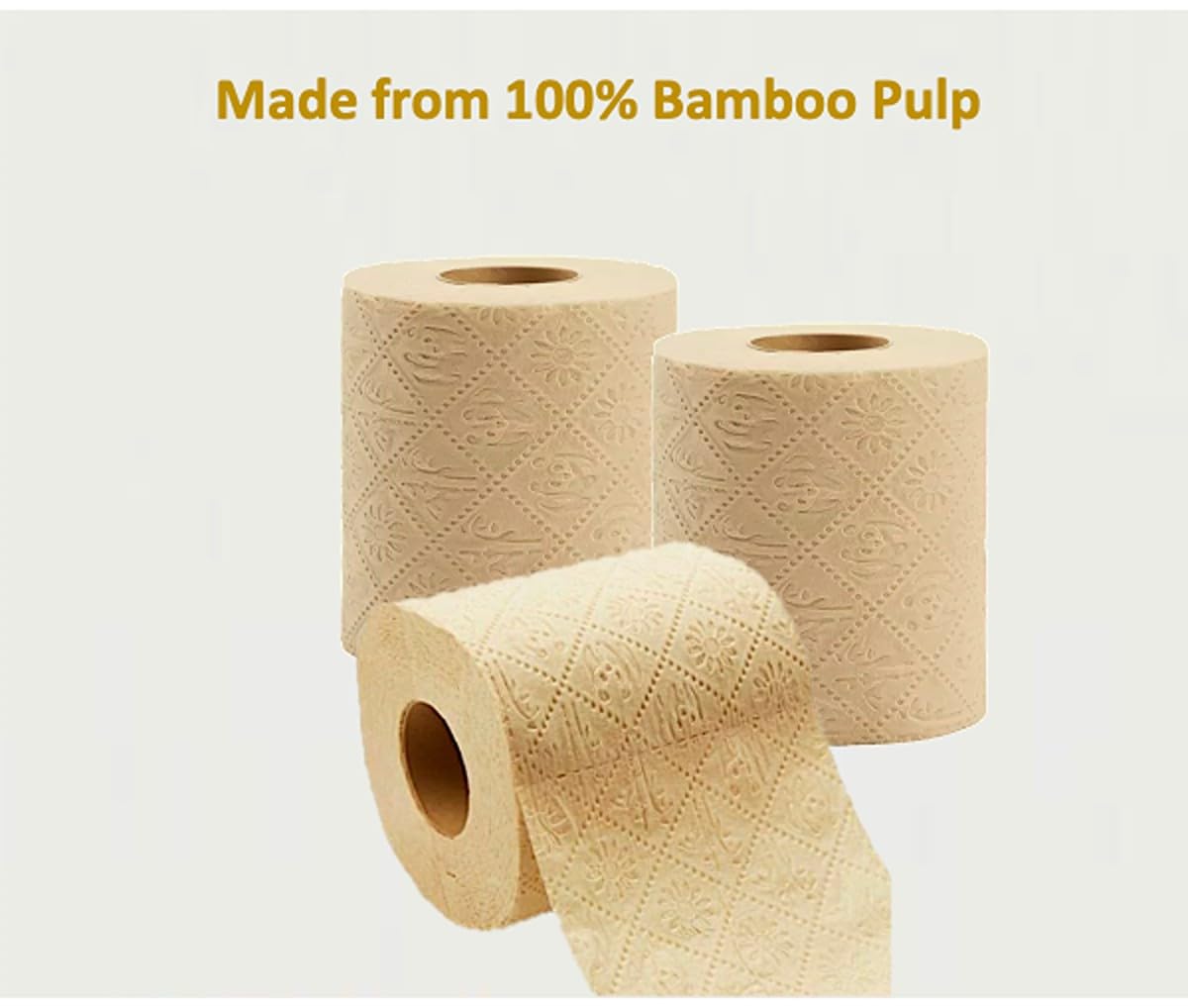 100% Bamboo, thick 3-ply toilet paper, tree-tree, unbleached, all natural, no chemicals 300 sheets per roll.