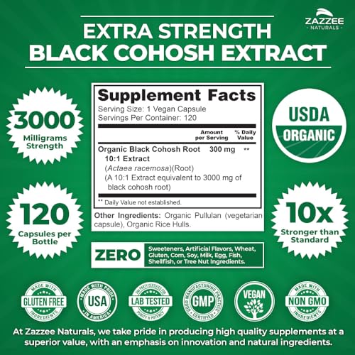 Organic Black Cohosh Black cohosh is often used to relieve hot flashes, night sweats, and other menopausal symptoms.