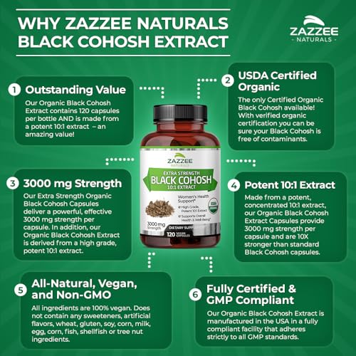 Organic Black Cohosh Black cohosh is often used to relieve hot flashes, night sweats, and other menopausal symptoms.