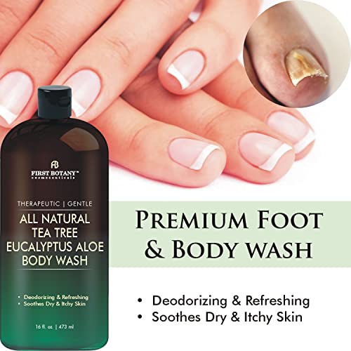 First Botany, ALL Natural Body Wash - No Harmful Chemicals Fights Body Odor, Athlete's Foot, Jock Itch, Nail Issues, Dandruff, Acne, Eczema, Shower Gel for Women & Men, Skin Cleanser -16 fl oz (Tea Tree Eucalyptus)