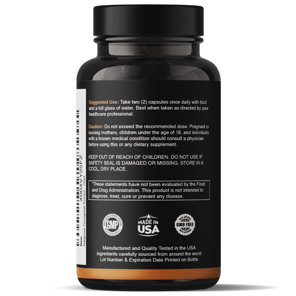 Natgrown Fenugreek Extract Capsules for Men 1,200 mg | Fenogreco - 50% Saponins Extract Supplement | Vegan, Gluten Free - 120 Capsules