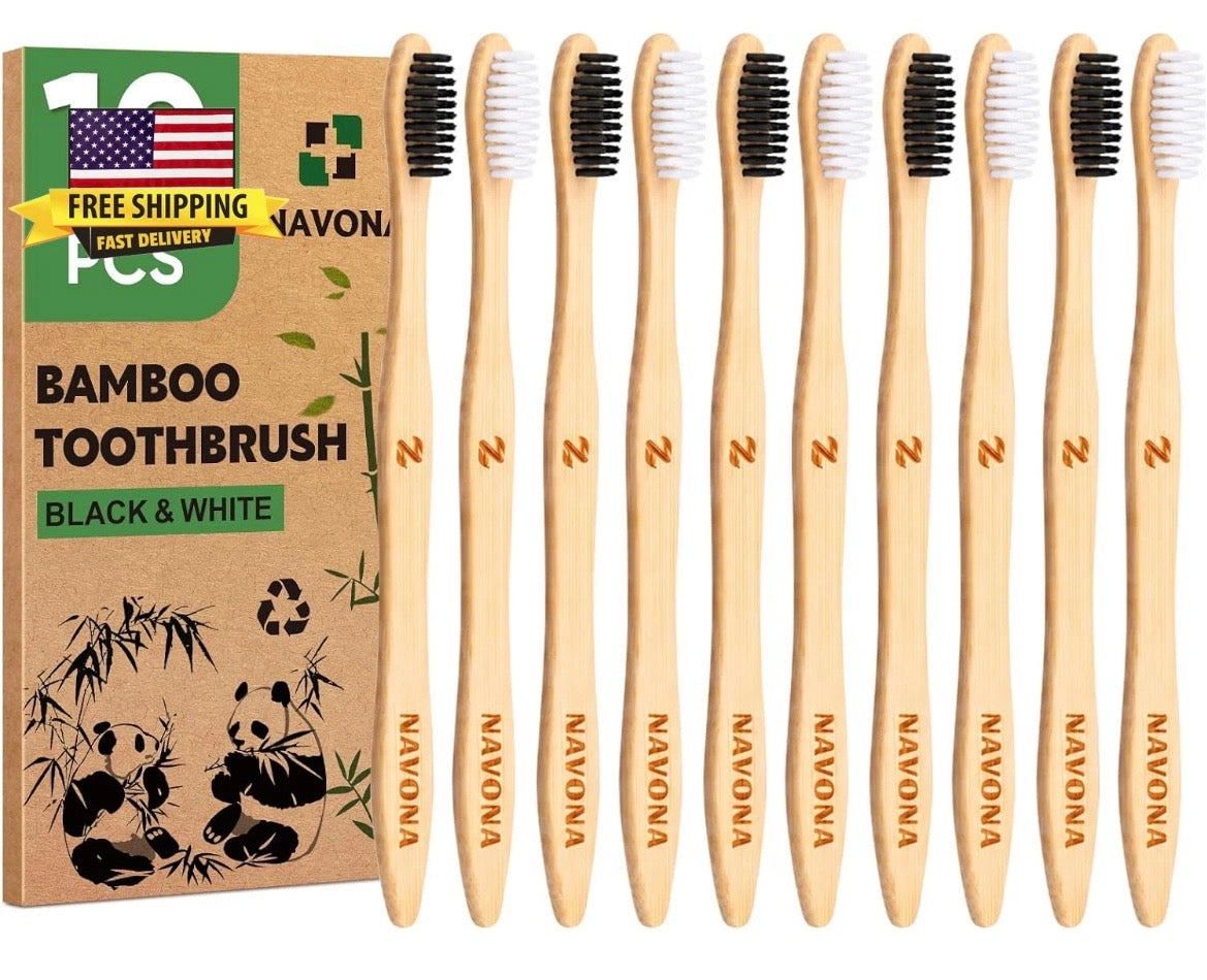10 PCS Bamboo Toothbrushes, Individually Wrapped Wooden Toothbrushes Bulk Stop Using Plastic Toothbrushes That Contain BPA’s