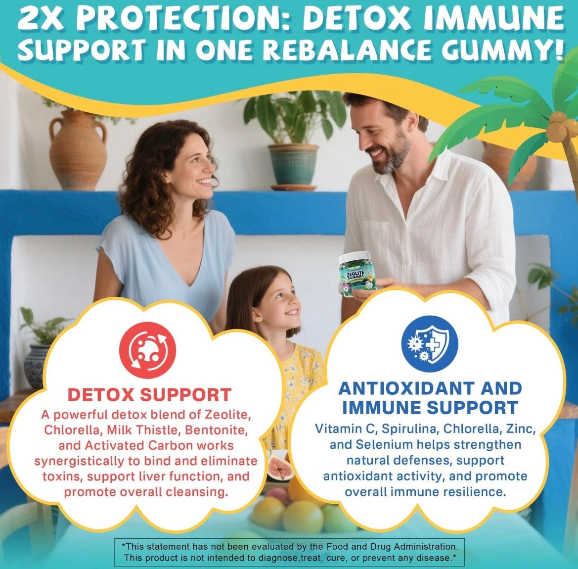 Zeolite Detox Kids Gummies Sugar Free with Spirulina Chlorella  & Milk Thistle 120Cts Kids Chelation Therapy.