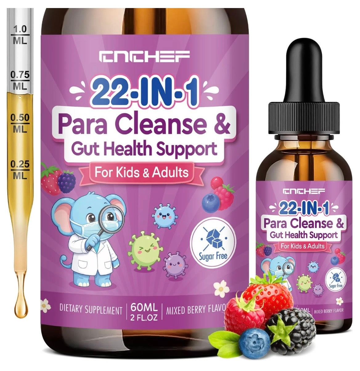 Parasite Cleanse For Kids 22 in 1  Kids, Zeolite Detox 2 Fl Oz Mixed Berry Flavor