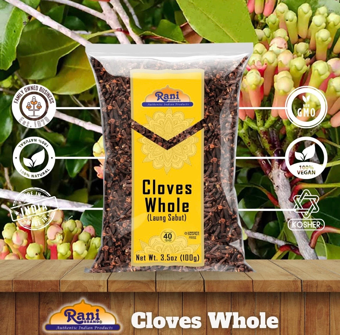 Whole Cloves High in Antioxidants: Cloves contain large amounts of eugenol, a natural compound that fights free radicals and lowers oxidative stress in the body Rani 3.5oz (100g)