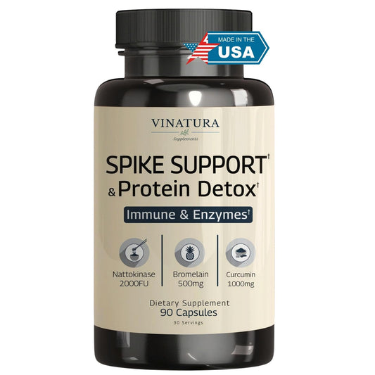 VINATURA Spike Protein Detox - Curcumin 1000 mg, Bromelain 500 mg, Nattokinase 2000 FU - Enzyme Complex for Detox & Protein Balance, Ultimate Spike Support Supplement - 90 Capsules