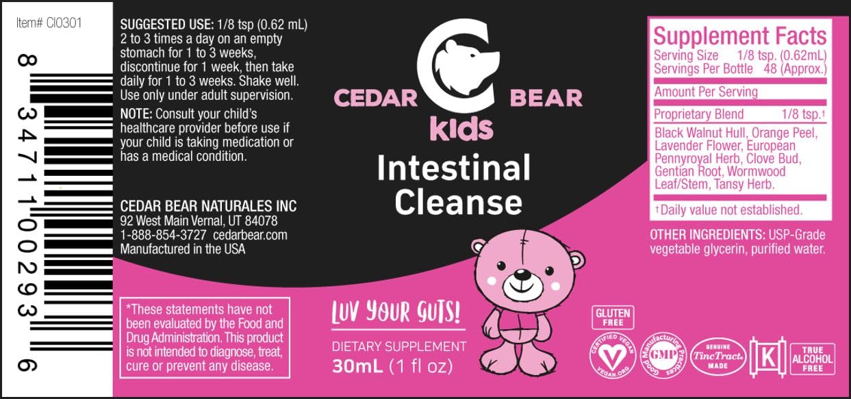 Parasite Cleanse for kids Cedar Bear - Intestinal Cleanse for Kids, Liquid Herbal Supplement for Detox and Digestive Cleanse with Natural Herbs, Alcohol-Free Gut Cleanse Drops for Children, 1 fl oz / 30 ml