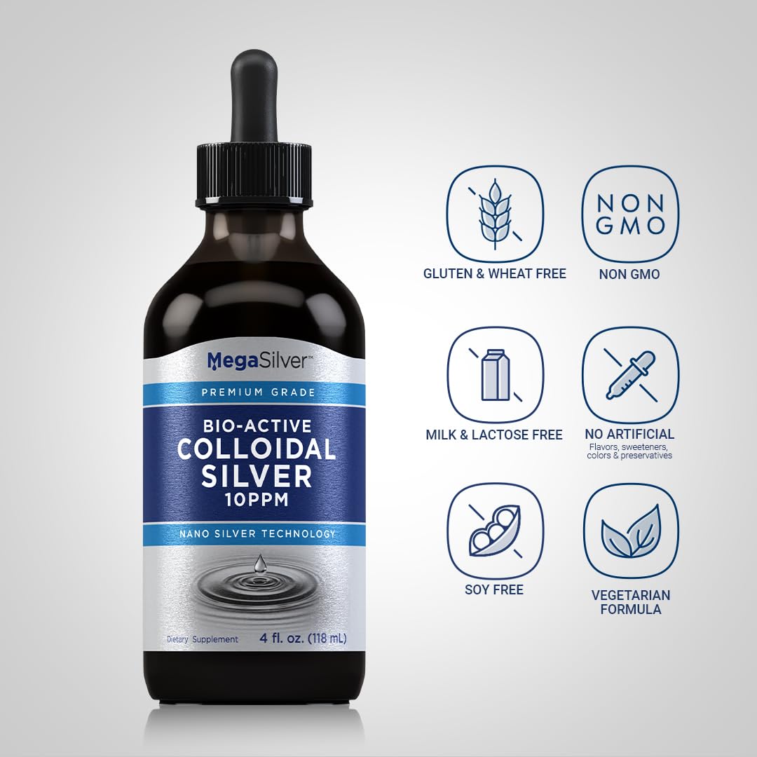 Collodial Silver Drops | 10 ppm | 4 oz | Bio-Active | Convenient Liquid | Nano Silver Technology | Non-GMO, Gluten Free