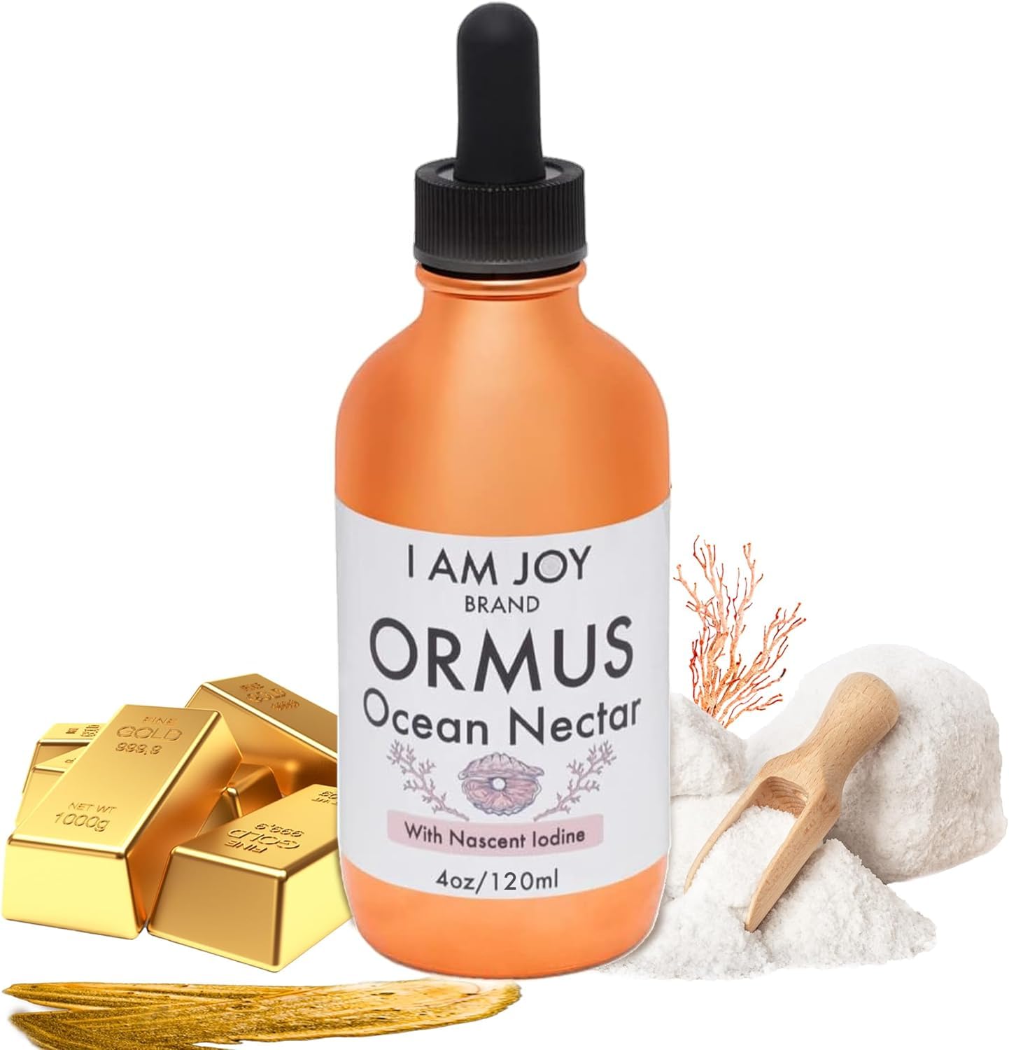 I Am Joy co. Ormus Ocean Nectar Monoatomic Gold with Iodine Designed to Decalcify The Pineal Gland, Support Thyroid and Increase Feelings of Alertness, Clarity of Thought and Energy 4oz