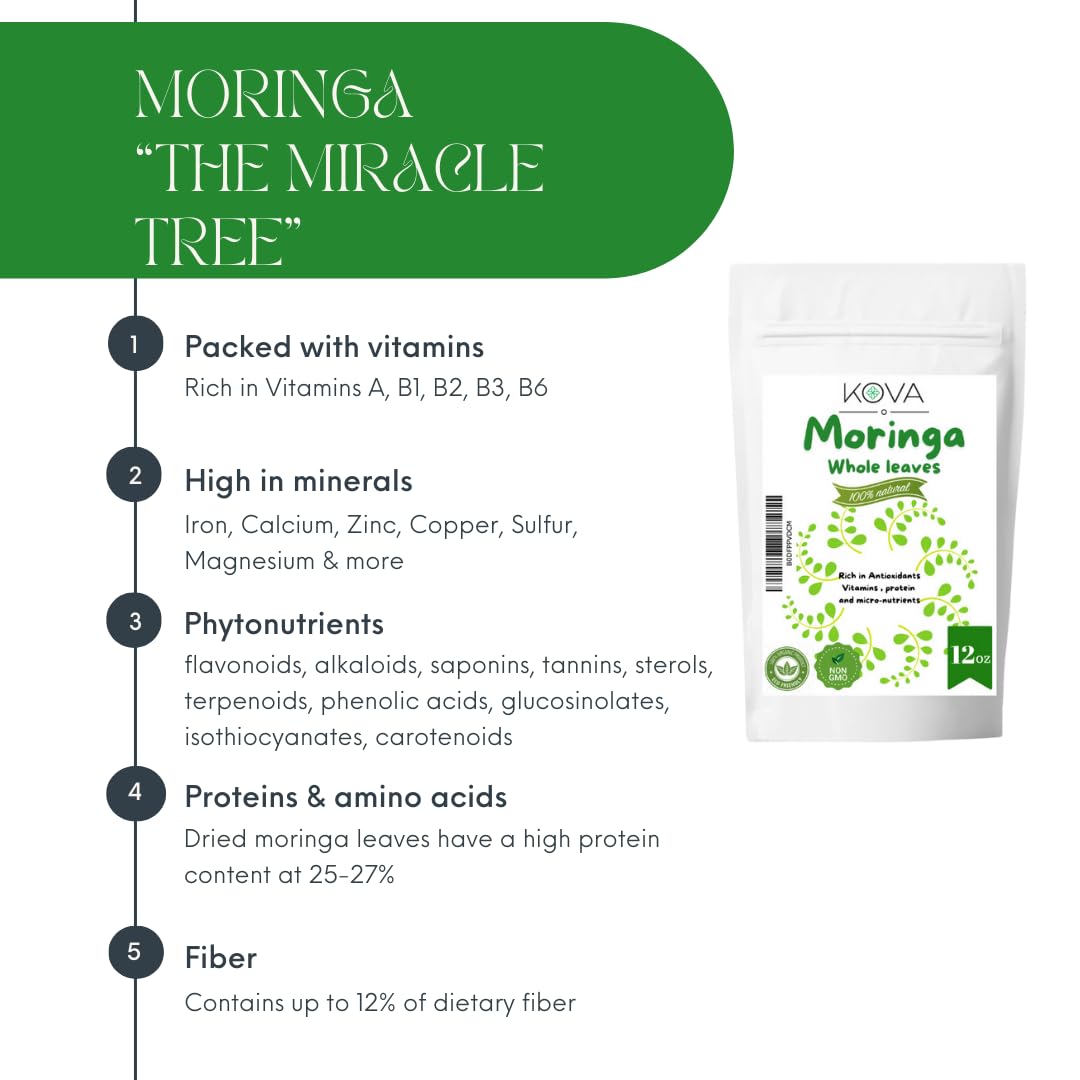 Moringa Oleifera Leaves High Alkaline Nutrient-Dense "Superfood" Packed With Vitamins, Antioxidants, & Amino Acids That Reduce Inflammation, Lowers Blood Sugar & Supports Heart Health. Rich in Vitamin C, Vitamin A Calcium & Has More Iron Than Spinach.
