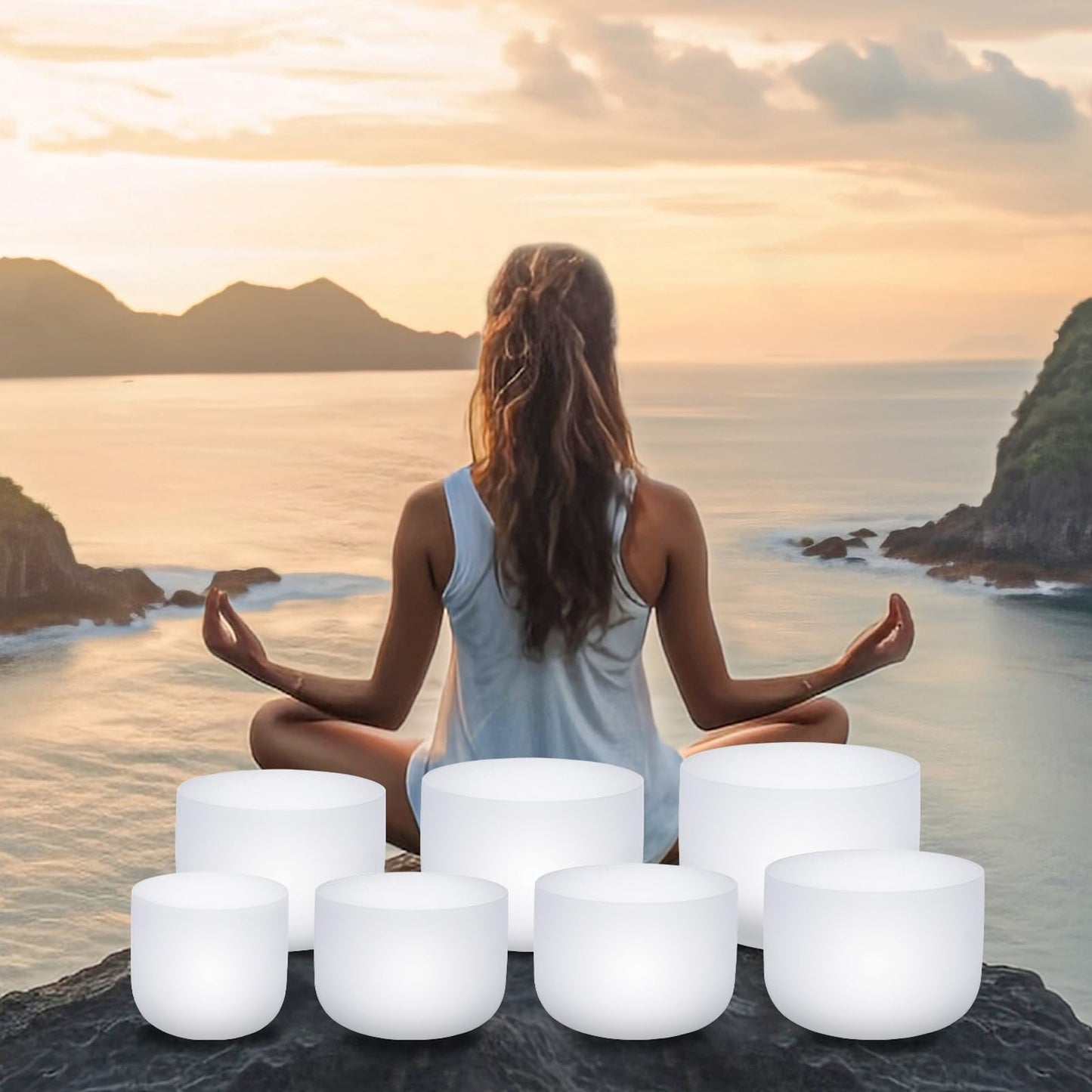 Sevenbowls Singing Bowls 432hz B Note 8-Inch Crystal Singing Bowl With A Free Mallet And O-Ring For Sound Healing, Meditation, Yoga, and Sound Baths