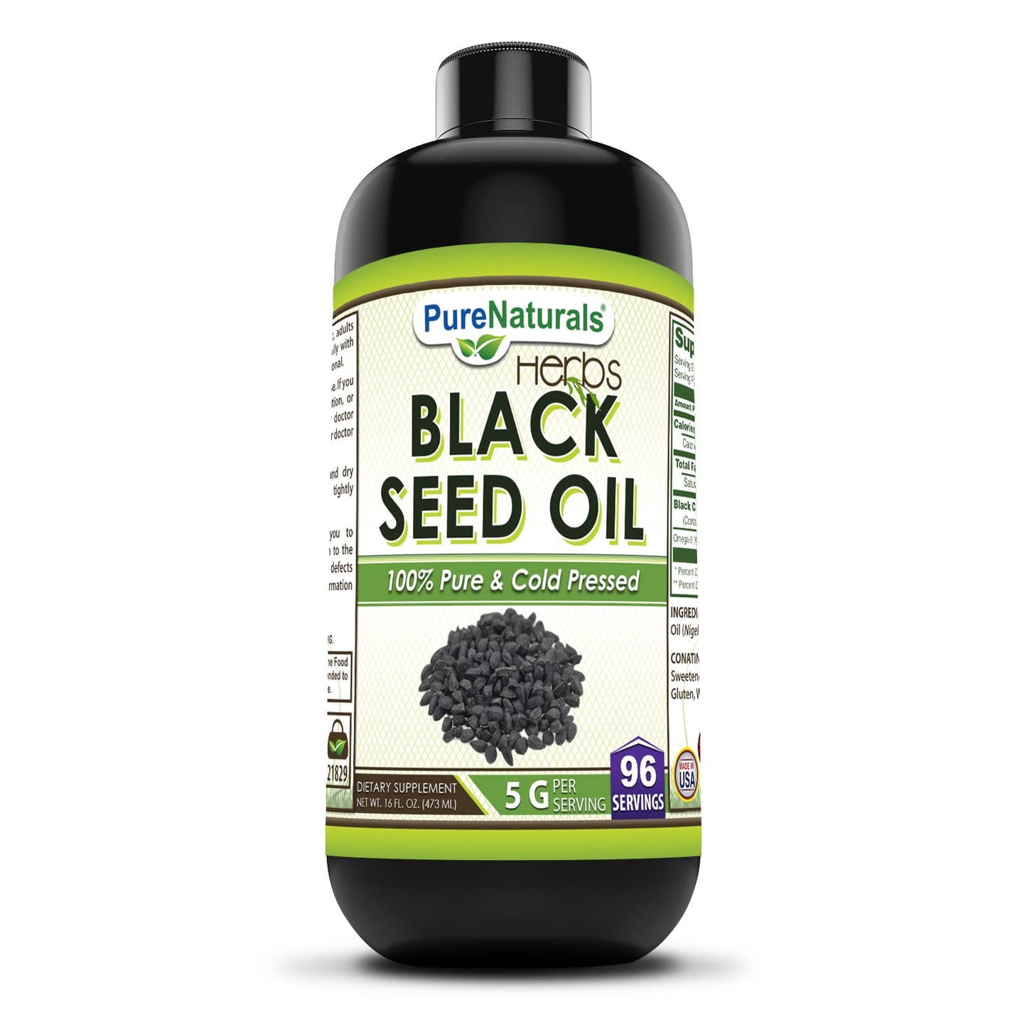 Organic Black Seed Oil Supplement | 16 Oz | 5 G Per Serving | 96 Servings Per Bottle | Non-GMO |Gluten-Free |Fights Cancer