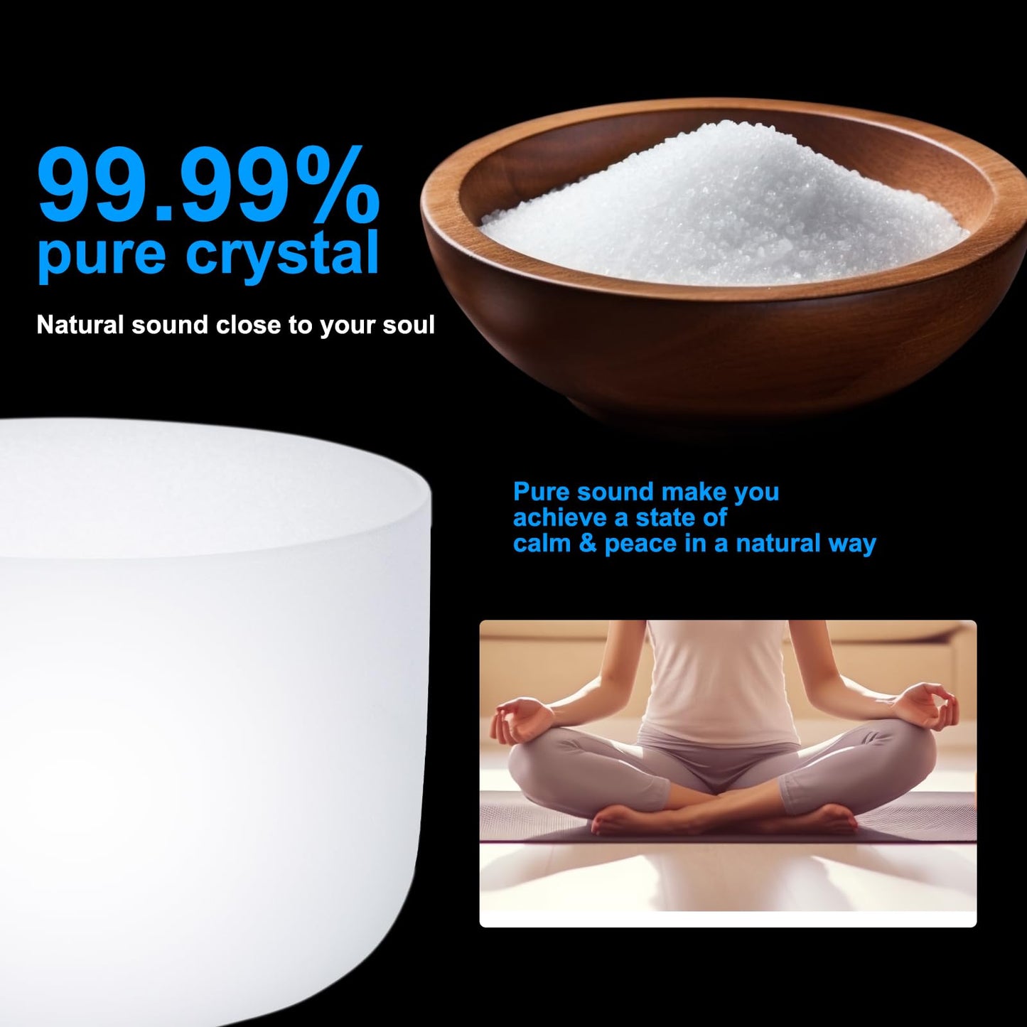 Sevenbowls Singing Bowls 432hz B Note 8-Inch Crystal Singing Bowl With A Free Mallet And O-Ring For Sound Healing, Meditation, Yoga, and Sound Baths