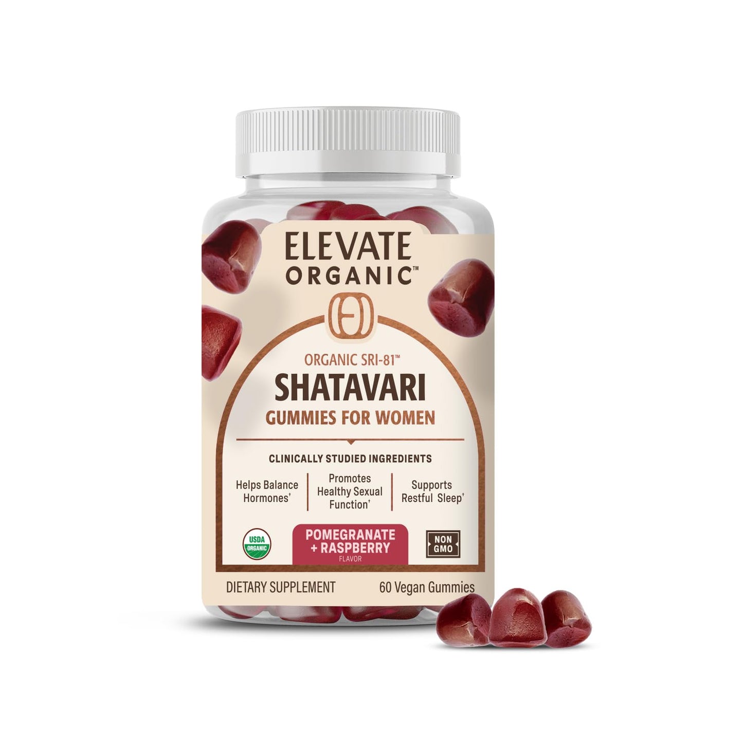 ELEVATE ORGANIC SRI-81™ Shatavari Vegan Capsules for Women, Asparagus racemosus Root Extract with Acti Veda™ (30 Servings)