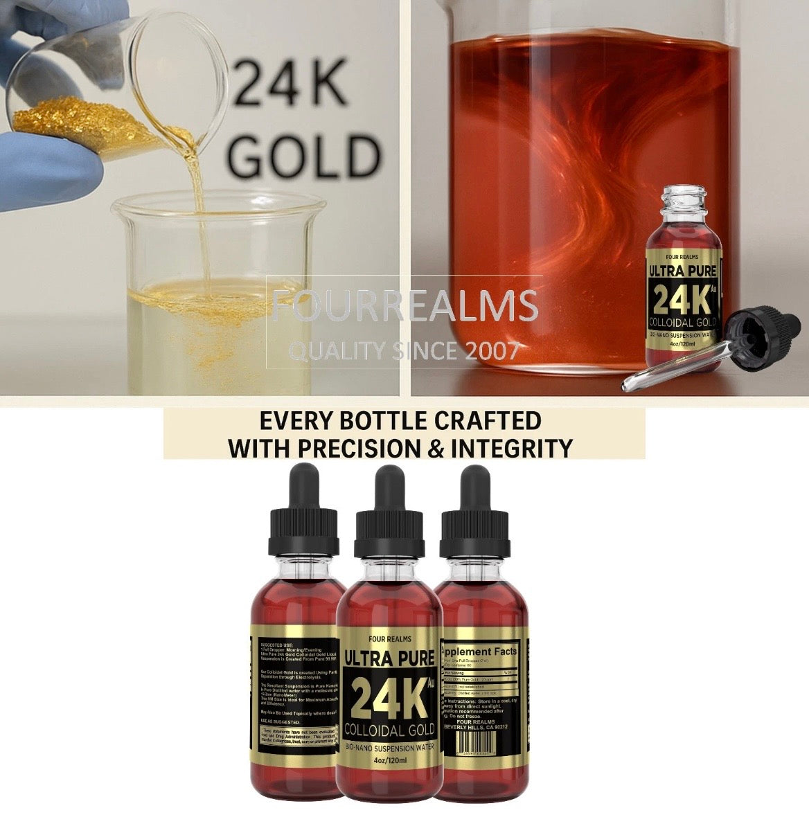 COLLOIDAL GOLD 24K Liquid Gold ORMUS MONATOMIC FourRealms MONATOMIC GOLD LIQUID DNA REGENERATION