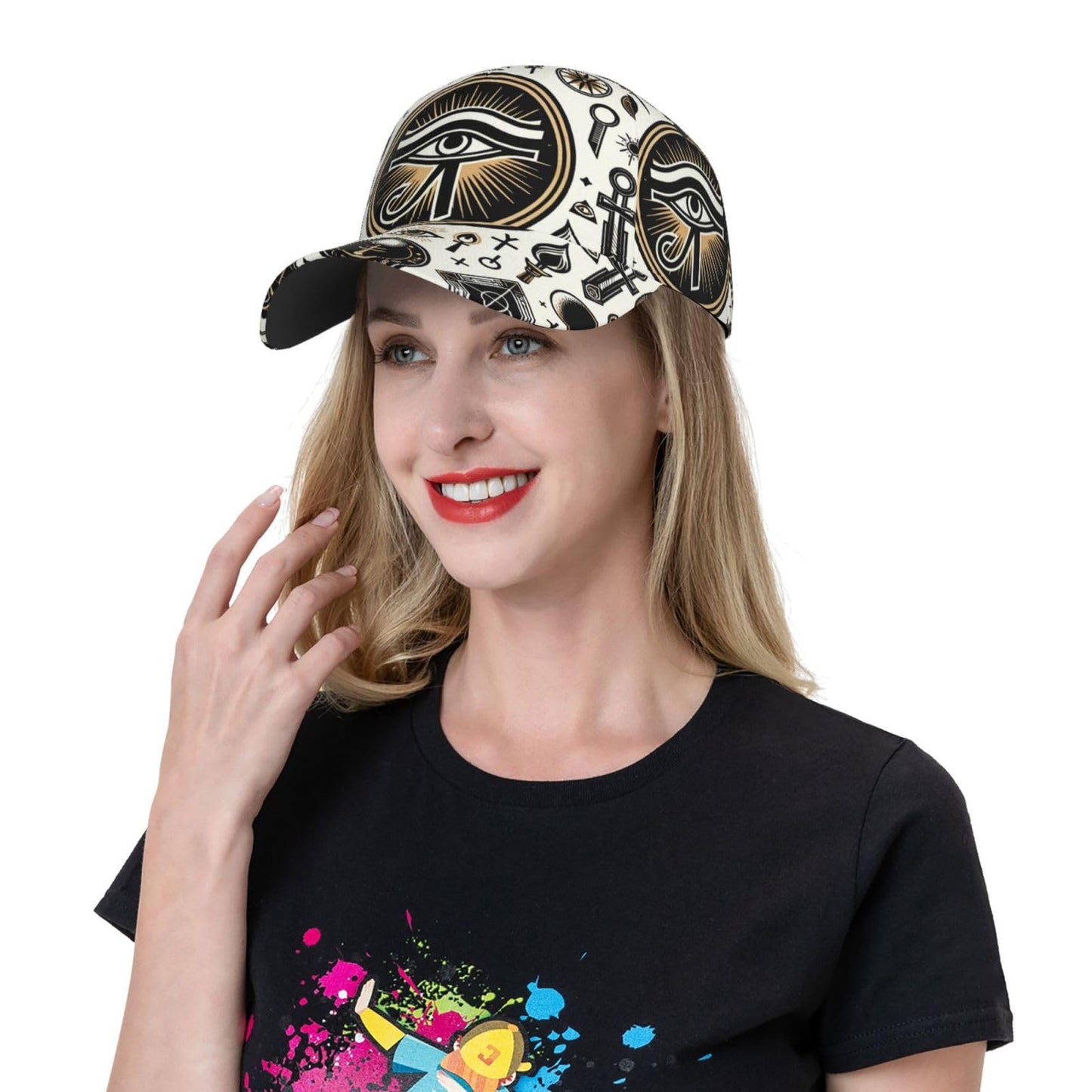 Quarvynox Unisex Fashion Ancient Egypt Eye Baseball Cap Snapback, Adjustable Funny Trucker Hat for Daily Wear Black