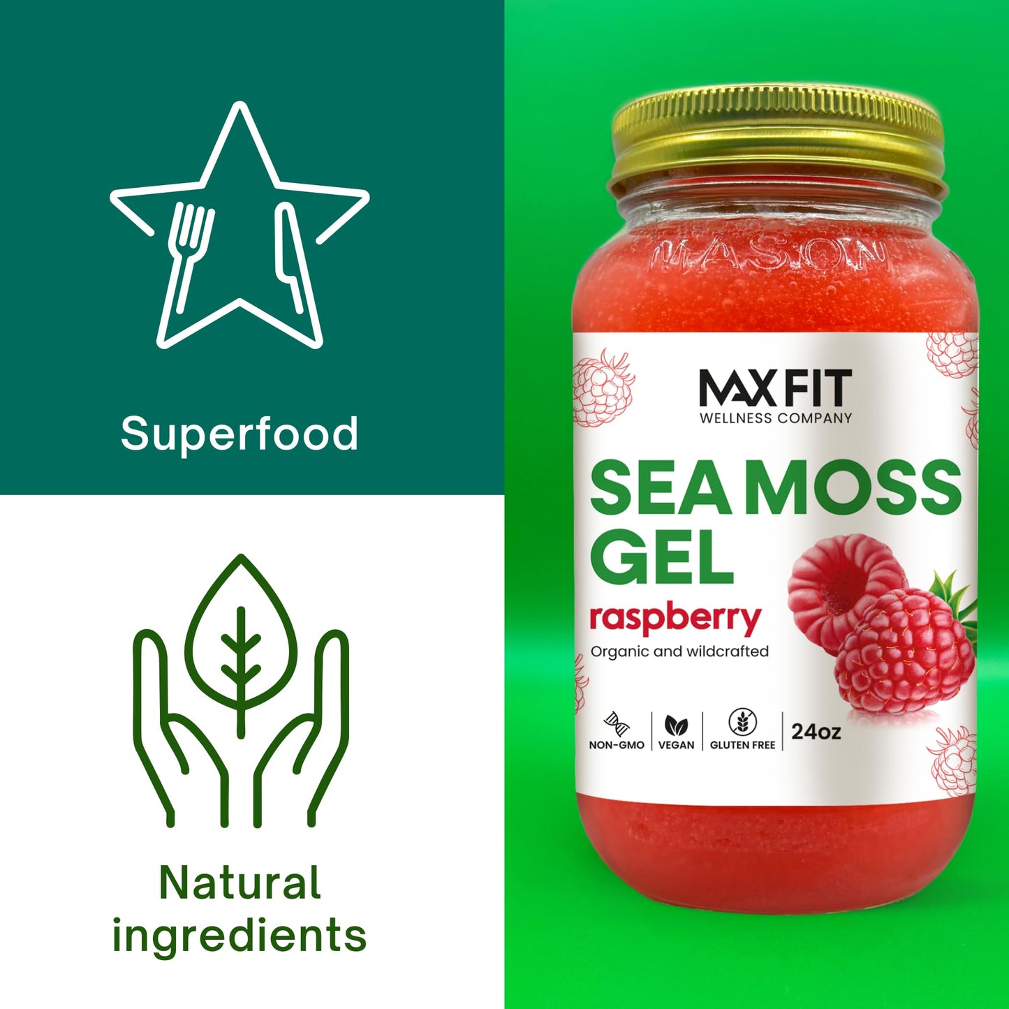 Sea Moss Gel Organic Raw (12 Flavors) 24oz Wildсrafted Gold Sea Moss Gel from Saint Lucia | 92 Vitamins and Minerals | Pure Raw+Non-GMO | Vegan Superfood