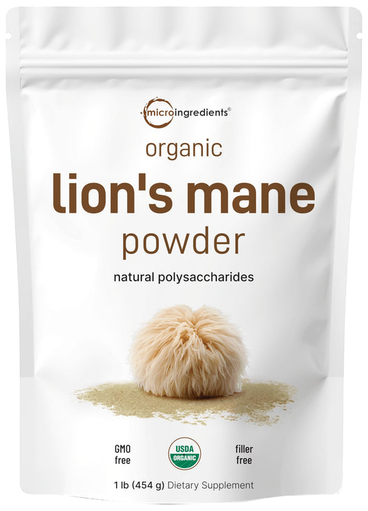 Organic Lion’s Mane Mushroom Powder, 16oz | Regenerates Damaged Neurons Brain 🧠 Power Opens 3rd Eye 👁️ Organic Superfood | Supports Brain, Focus, Energy & Immune Health | Great for Smoothies & Coffee | Filler Free, Vegan, Non-GMO