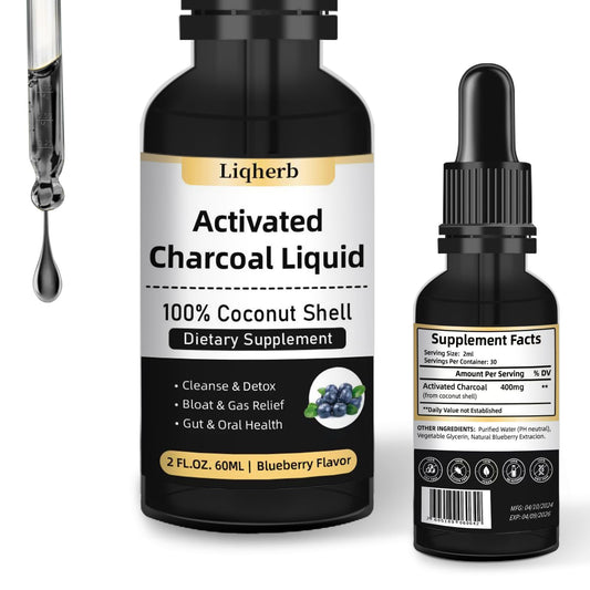 Activated Charcoal Liquid 400mg, for Adults & Kids, Detox, Gas & Bloat Relief, Gut & Oral Health, from Coconut Shell, 2 FL.OZ