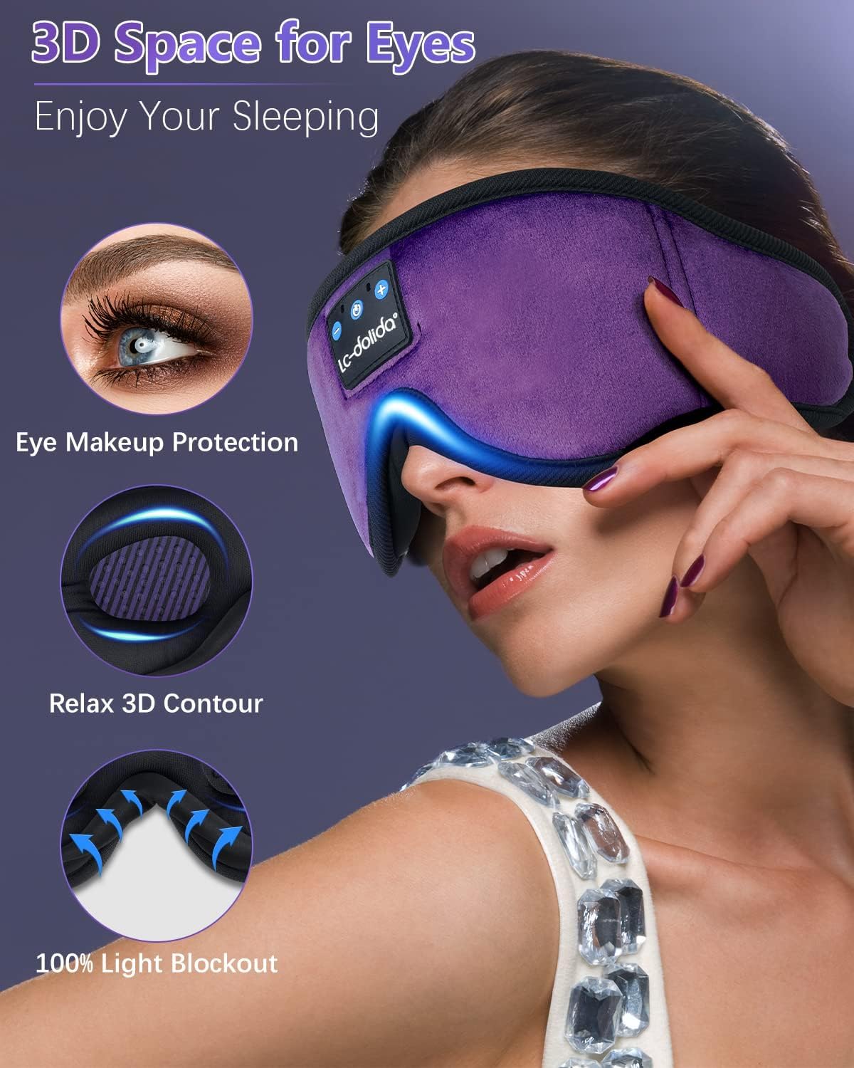 Lucid Dreaming Sleep Headphones, 3D Sleep Mask Bluetooth Wireless Music Eye Mask, Sleeping Headphones for Side Sleepers Sleep Mask with Bluetooth Headphones Ultra-Thin Stereo Speakers Perfect for Sleeping