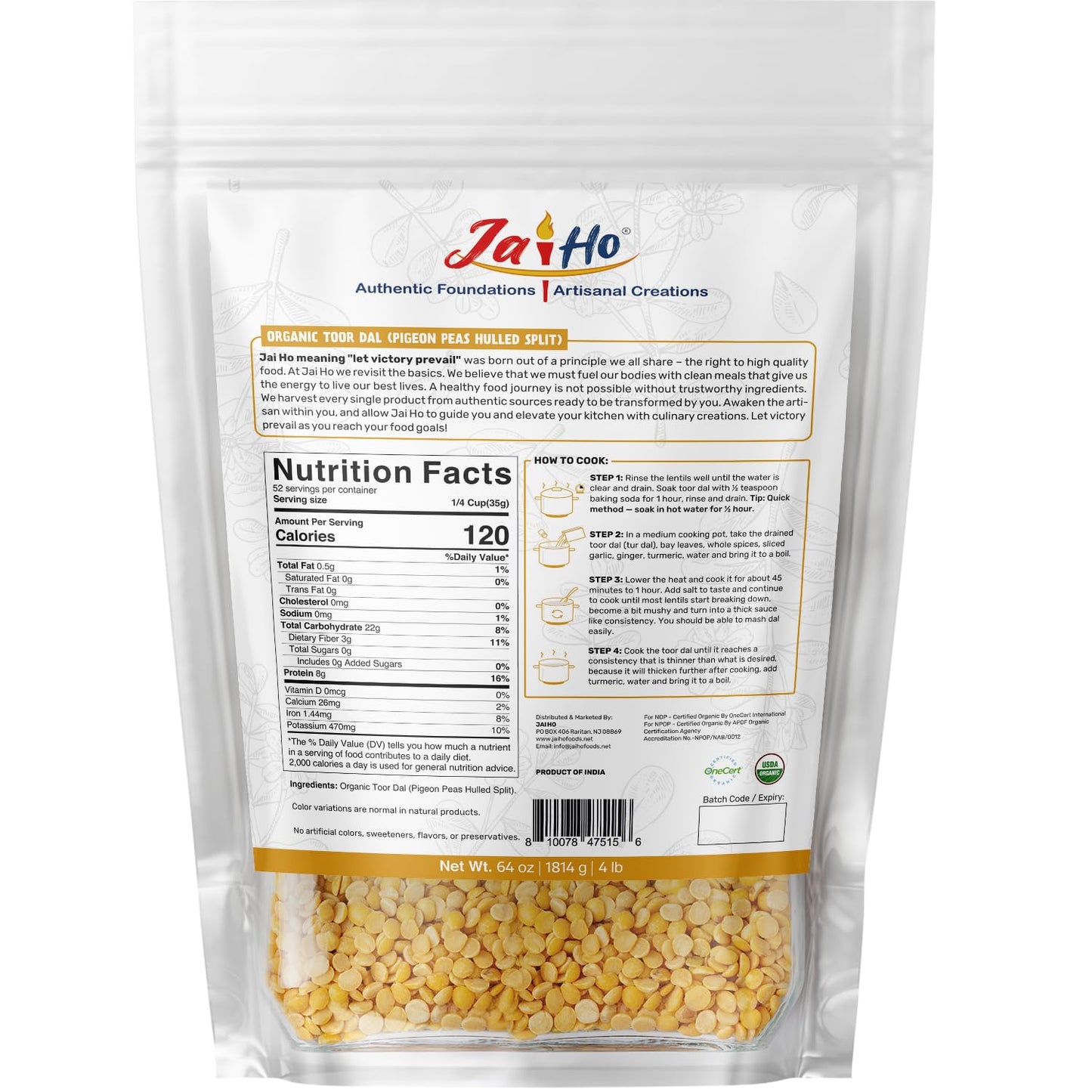 Jai Ho Certified Organic Toor Dal 4 lb | Pigeon Peas Has Anti Sickling Properties Great For Combating Sickle Cell Anemia A Nigerian Phytomedicine Called Ciklavit.