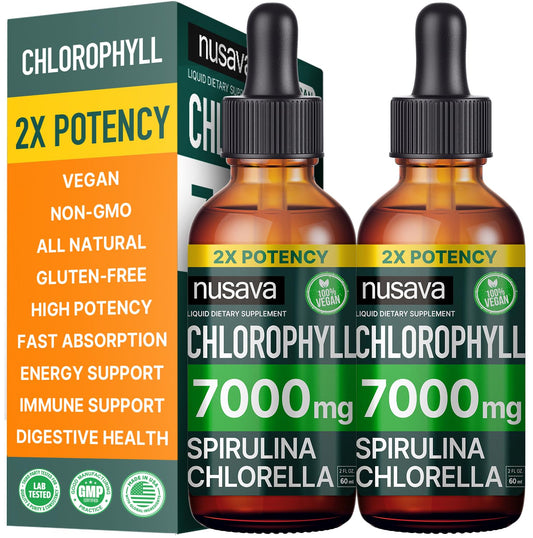 (2 Pack) Vegan Chlorophyll Liquid Drops 7000mg for Immune Support, Energy, Gut & Skin Health, 4-in-1 Liquid Chlorophyll Drops - 100mg, Spirulina, Chlorella, & Copper - Internal Deodorant, 4 Fl Oz Not Available in UK 🇬🇧