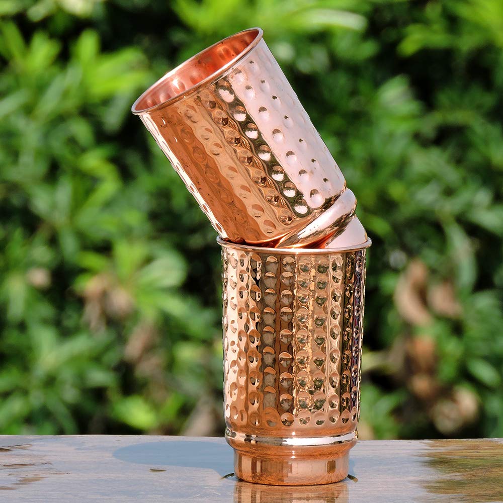 HealthGoodsIn Pure Copper Cups Set of 2 - Hammered Copper Tumblers and Copper Cups for water 11.8 oz (350 mL), Ayurvedic Copper Cups for Daily Use