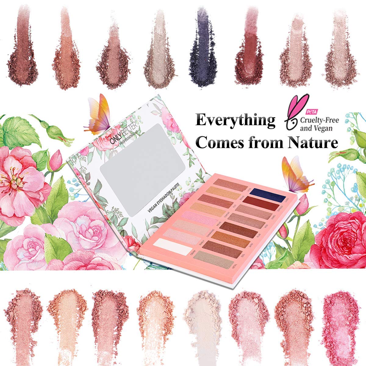 ORGANIC MAKEUP 💄 ONLYBETTER Vegan Eyeshadow Palette, Nude Eyeshadow Palette, 16 Shades Organic Eyeshadow palette high pigmented eyeshadow palette Colorful Eyeshadow Palette Long Lasting Nude Eyeshadow Shimmer Palette