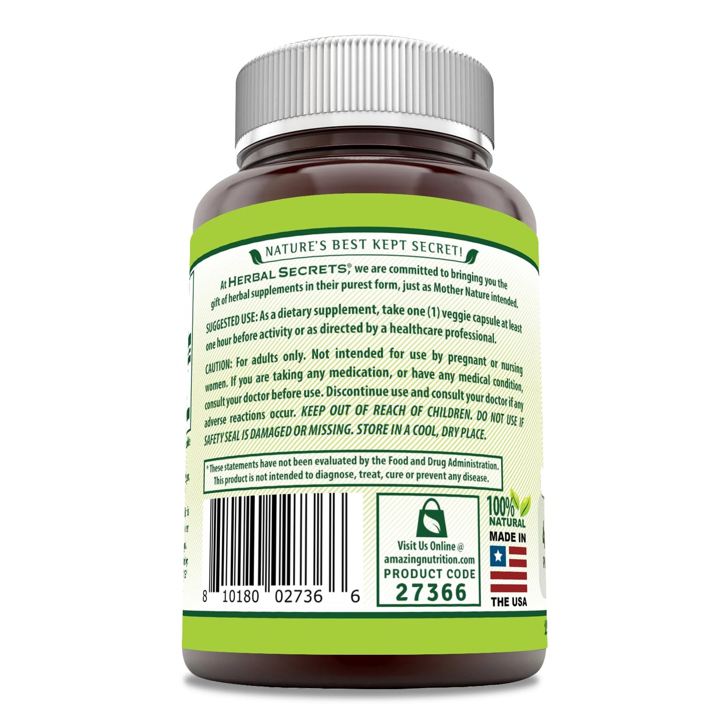 Herbal Secrets Yohimbe Extract 450 mg Supplement | Veggie Capsules | Non-GMO | Gluten Free | Made in USA (1 Pack, 120 Count)