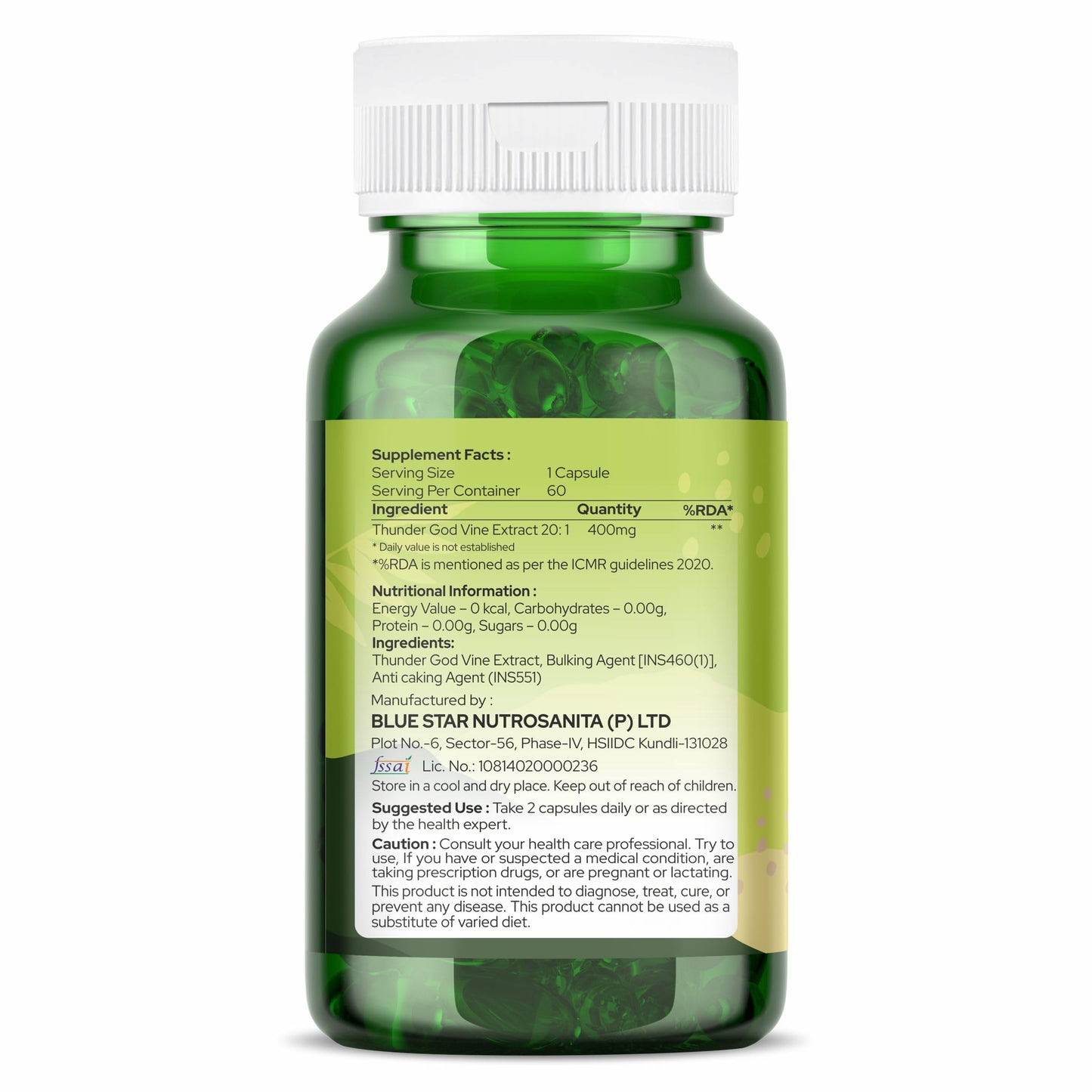 ORGANIC ZING Thunder God Vine Extract - Pure, Vegan, Gluten-Free - 60 Capsules, 400mg