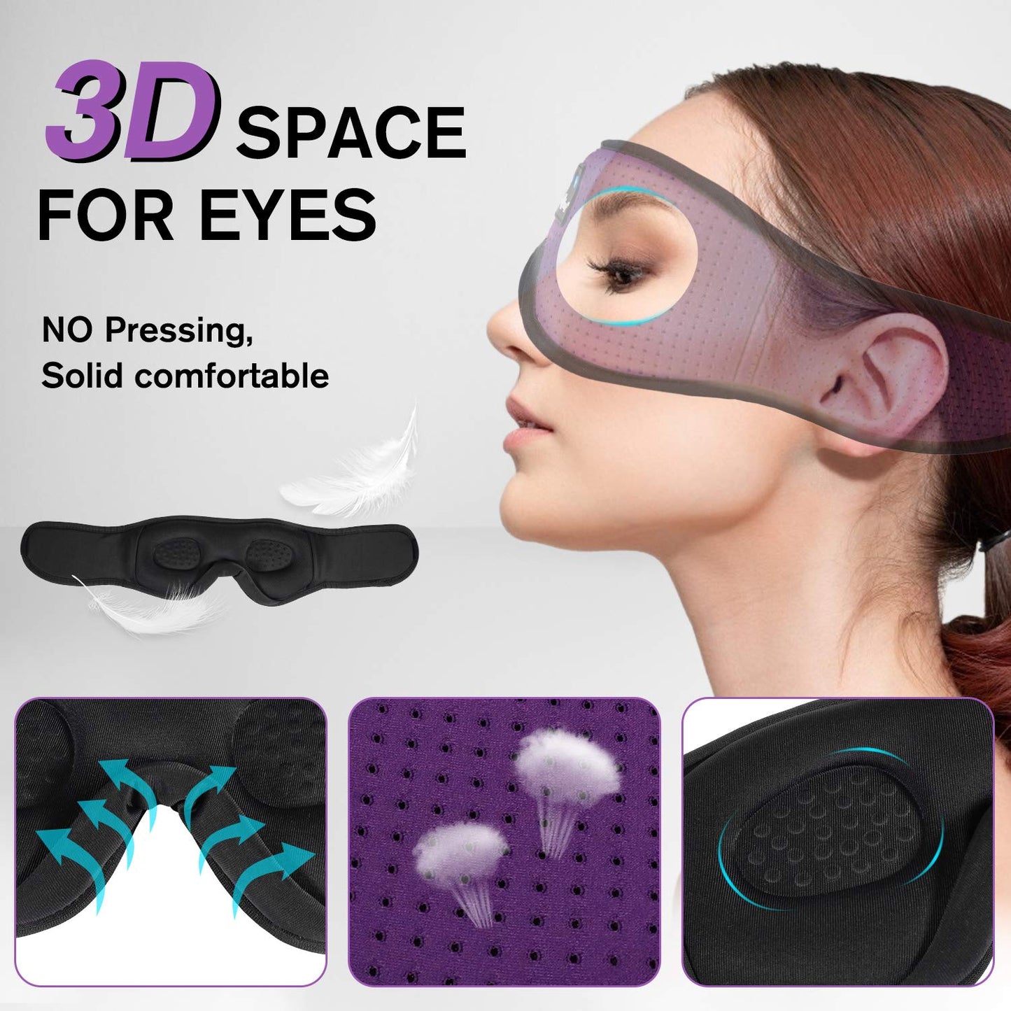 Lucid Dreaming Sleep Headphones, 3D Sleep Mask Bluetooth Wireless Music Eye Mask, Sleeping Headphones for Side Sleepers Sleep Mask with Bluetooth Headphones Ultra-Thin Stereo Speakers Perfect for Sleeping