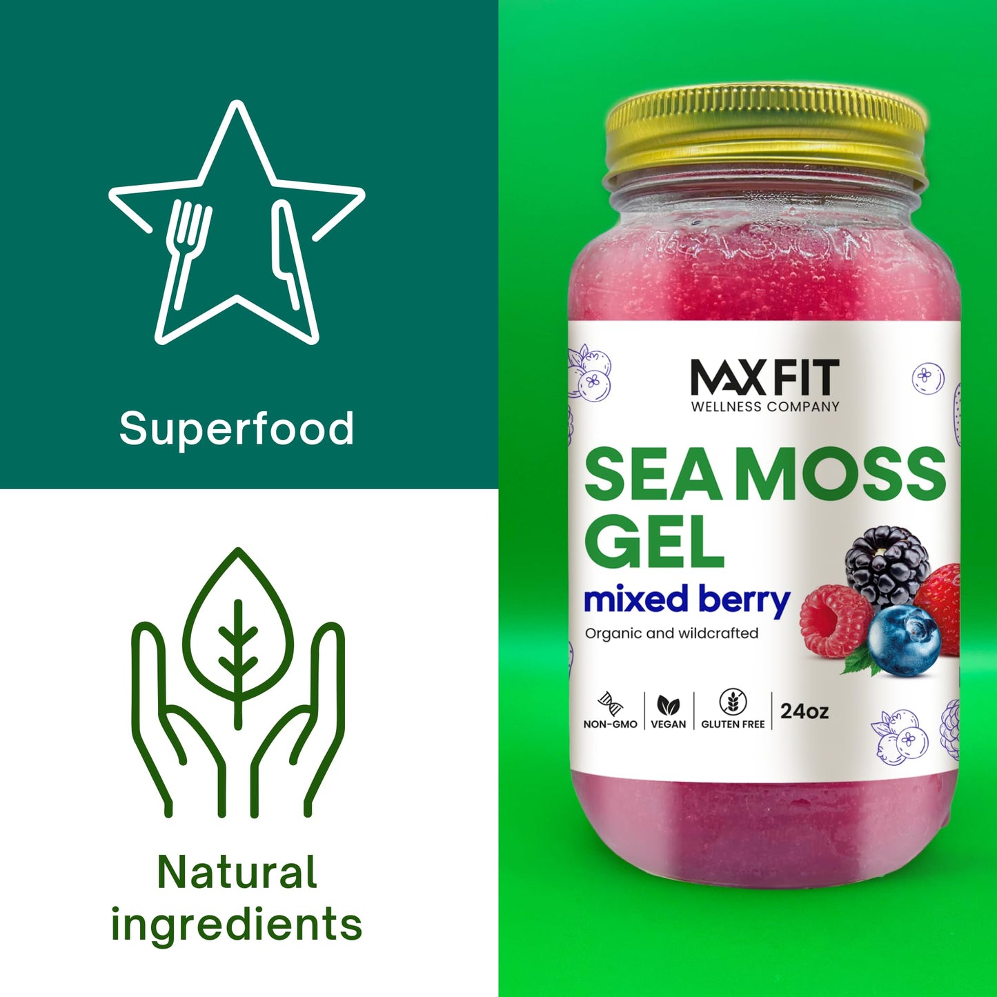 Sea Moss Gel Organic Raw (12 Flavors) 24oz Wildсrafted Gold Sea Moss Gel from Saint Lucia | 92 Vitamins and Minerals | Pure Raw+Non-GMO | Vegan Superfood