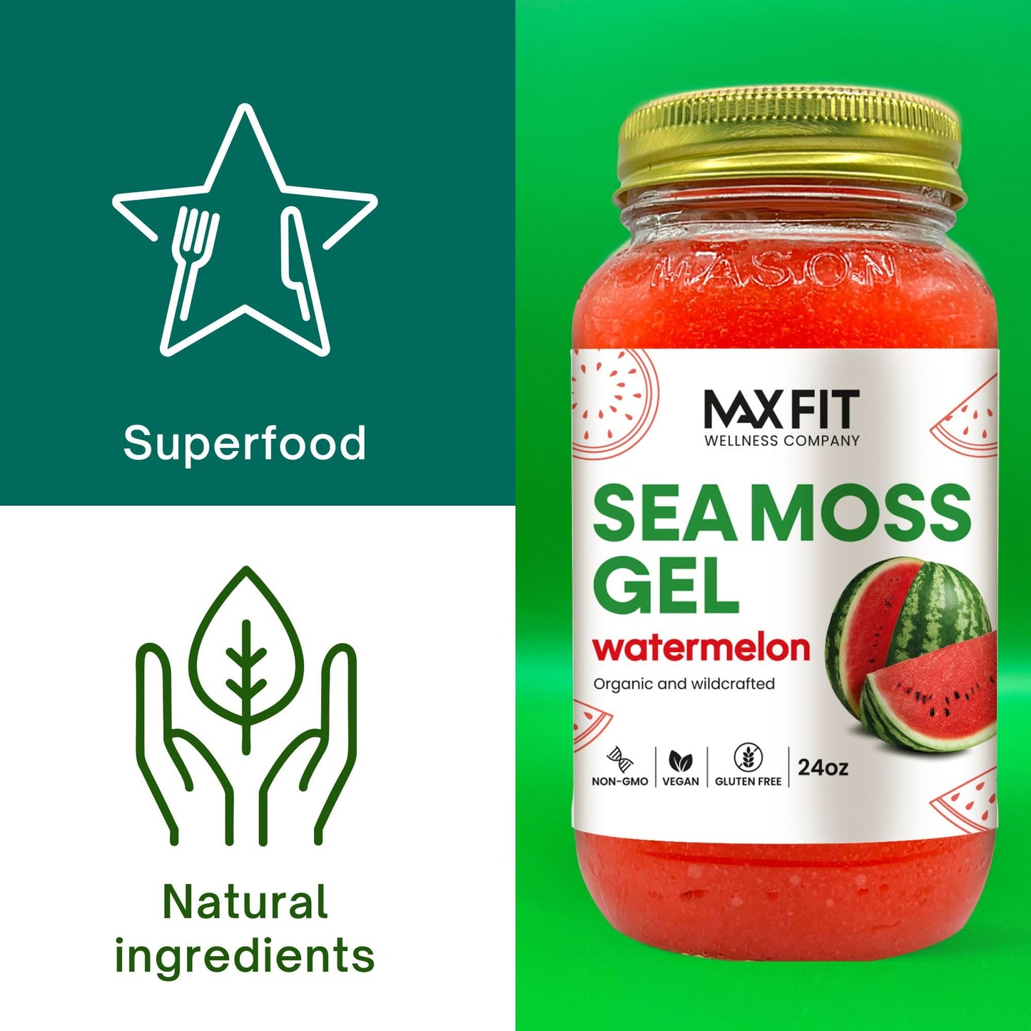 Sea Moss Gel Organic Raw (12 Flavors) 24oz Wildсrafted Gold Sea Moss Gel from Saint Lucia | 92 Vitamins and Minerals | Pure Raw+Non-GMO | Vegan Superfood