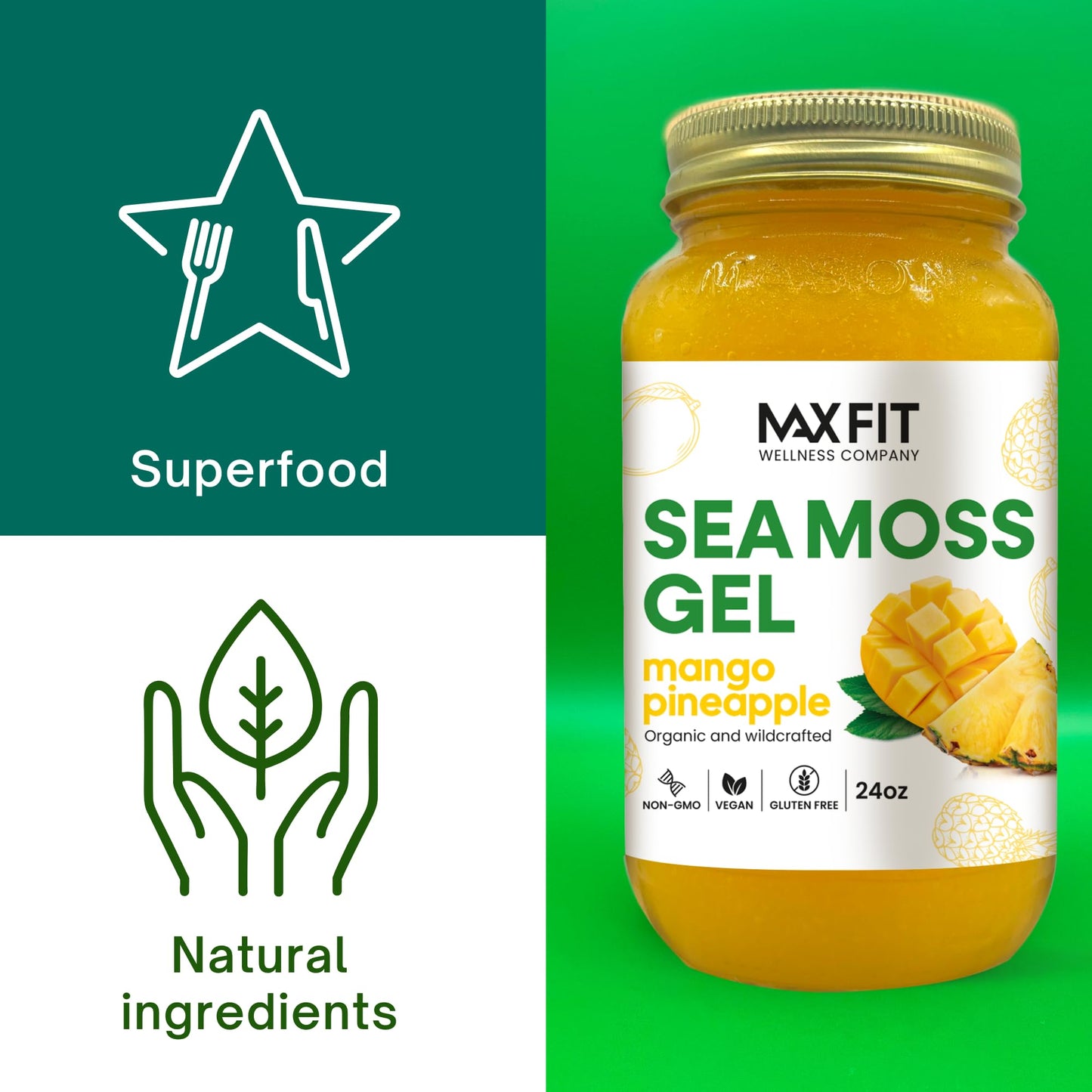 Sea Moss Gel Organic Raw (12 Flavors) 24oz Wildсrafted Gold Sea Moss Gel from Saint Lucia | 92 Vitamins and Minerals | Pure Raw+Non-GMO | Vegan Superfood