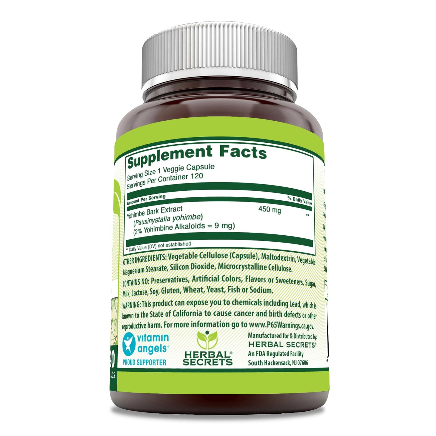 Herbal Secrets Yohimbe Extract 450 mg Supplement | Veggie Capsules | Non-GMO | Gluten Free | Made in USA (1 Pack, 120 Count)