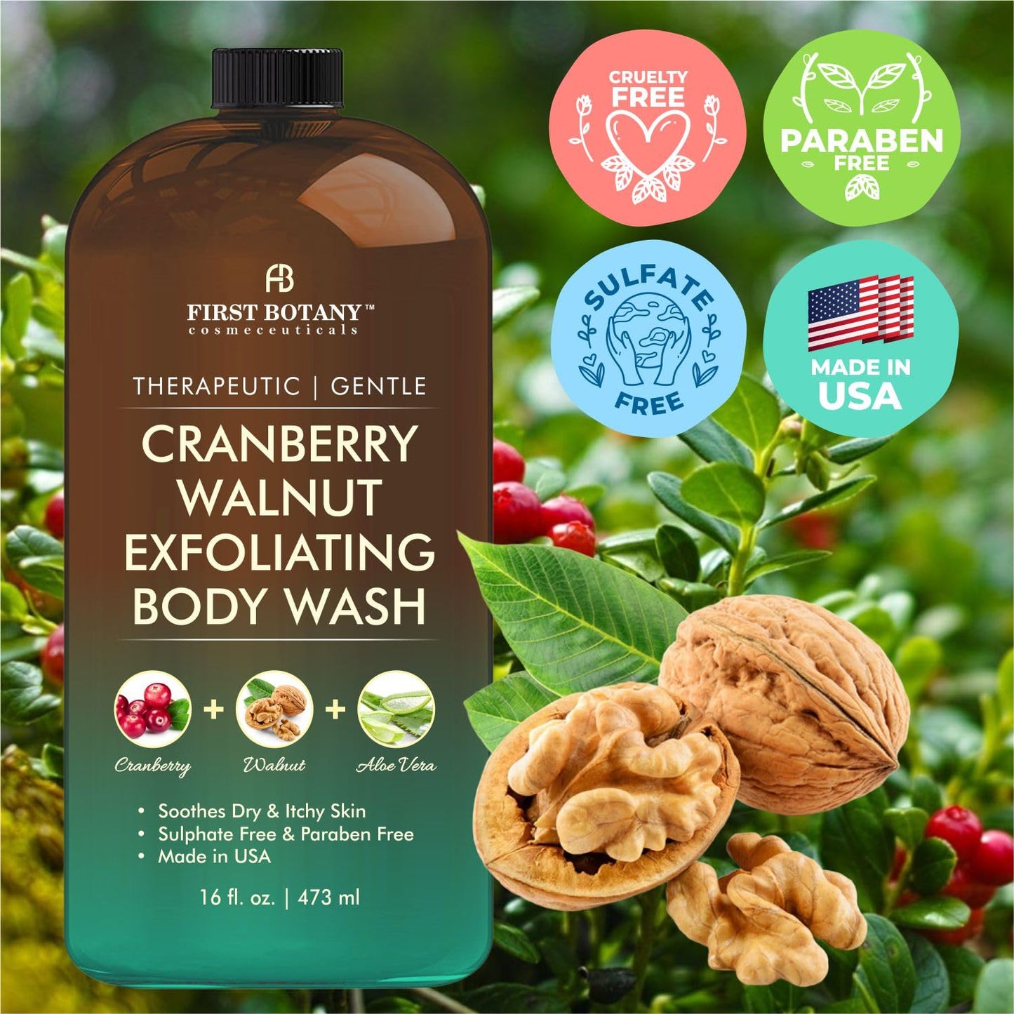 First Botany, ALL Natural Body Wash - No Harmful Chemicals Fights Body Odor, Athlete's Foot, Jock Itch, Nail Issues, Dandruff, Acne, Eczema, Shower Gel for Women & Men, Skin Cleanser -16 fl oz (Tea Tree Eucalyptus)