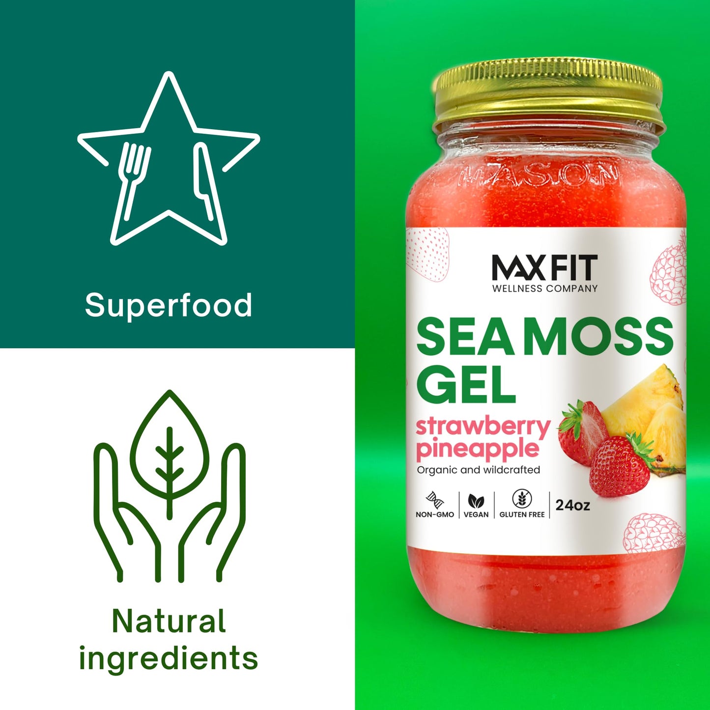 Sea Moss Gel Organic Raw (12 Flavors) 24oz Wildсrafted Gold Sea Moss Gel from Saint Lucia | 92 Vitamins and Minerals | Pure Raw+Non-GMO | Vegan Superfood