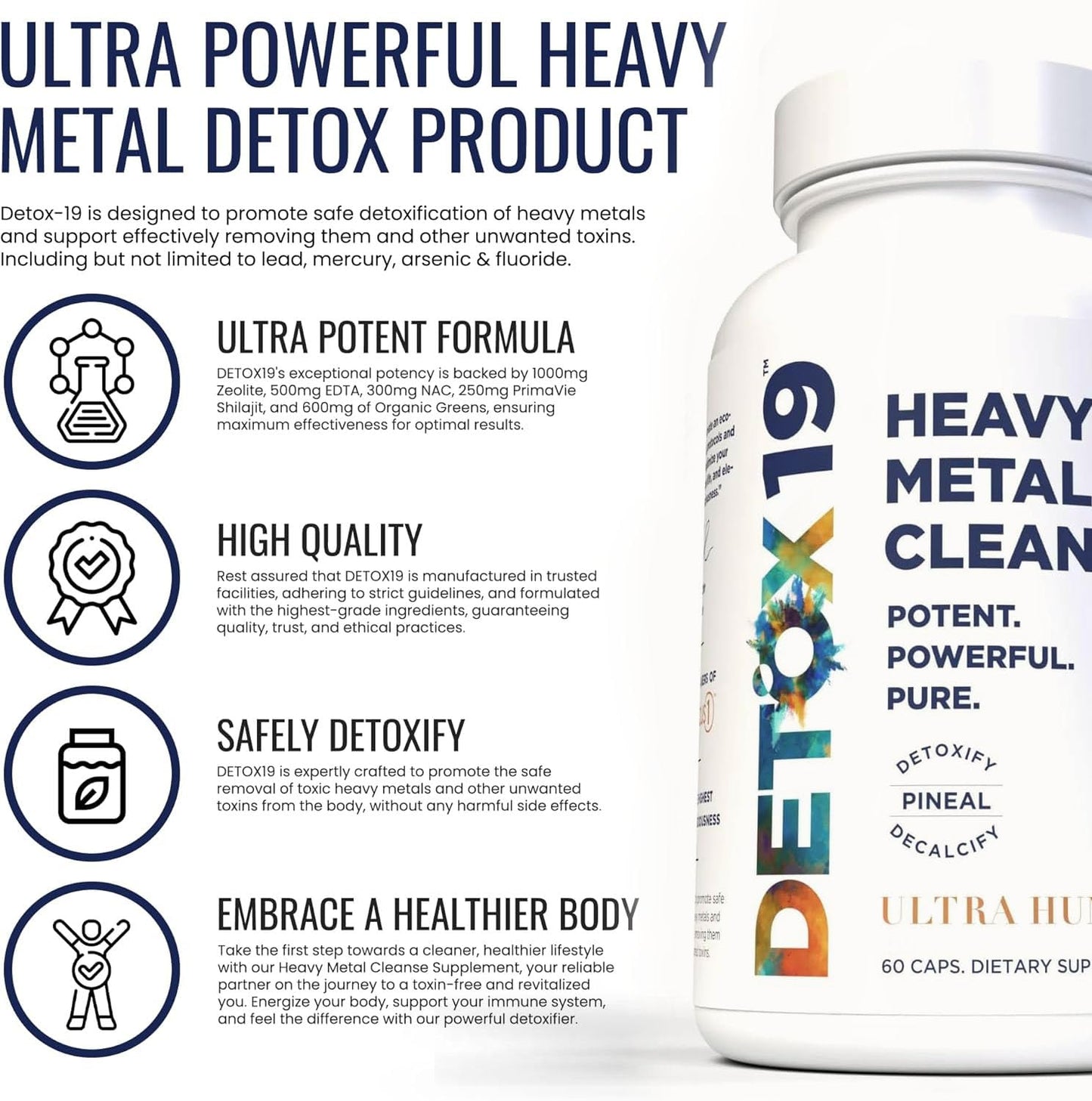 Heavy Toxic Metal Detox - Zeolite Detox Capsules, Natural Energy and Immune System, Supports Daily Detox and Optimal pH, Max Absorption Alkaline Capsules Only Shipped in The USA