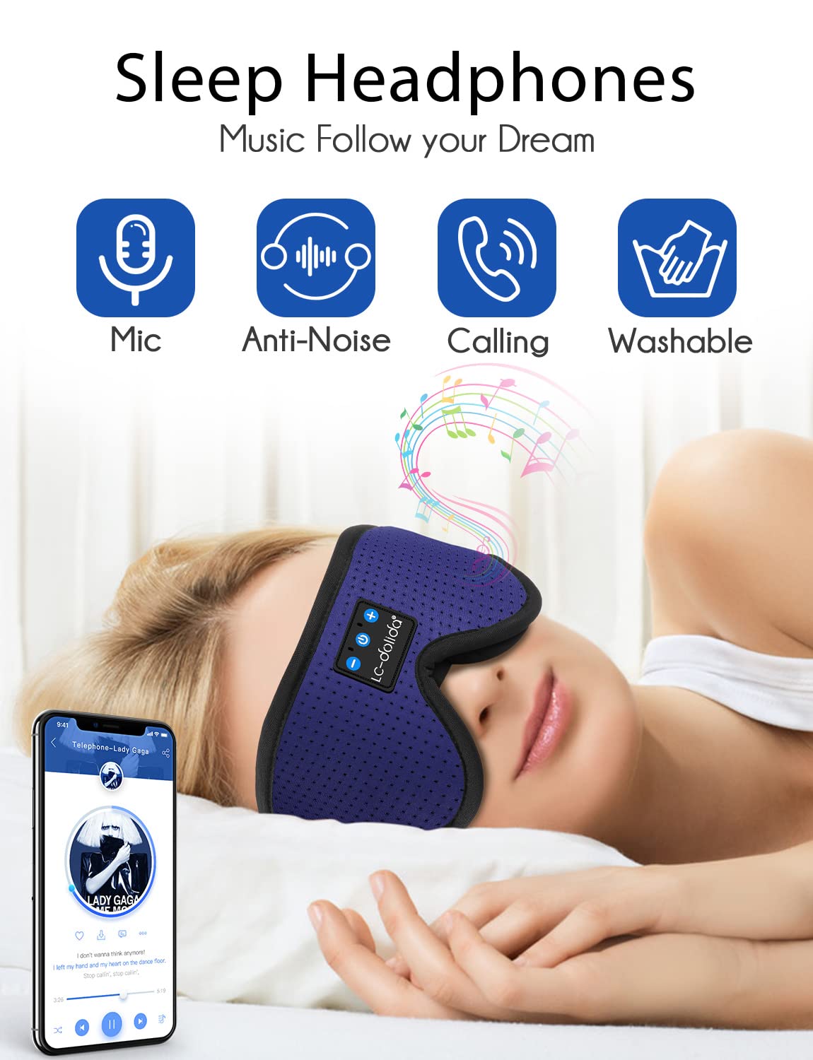 Lucid Dreaming Sleep Headphones, 3D Sleep Mask Bluetooth Wireless Music Eye Mask, Sleeping Headphones for Side Sleepers Sleep Mask with Bluetooth Headphones Ultra-Thin Stereo Speakers Perfect for Sleeping