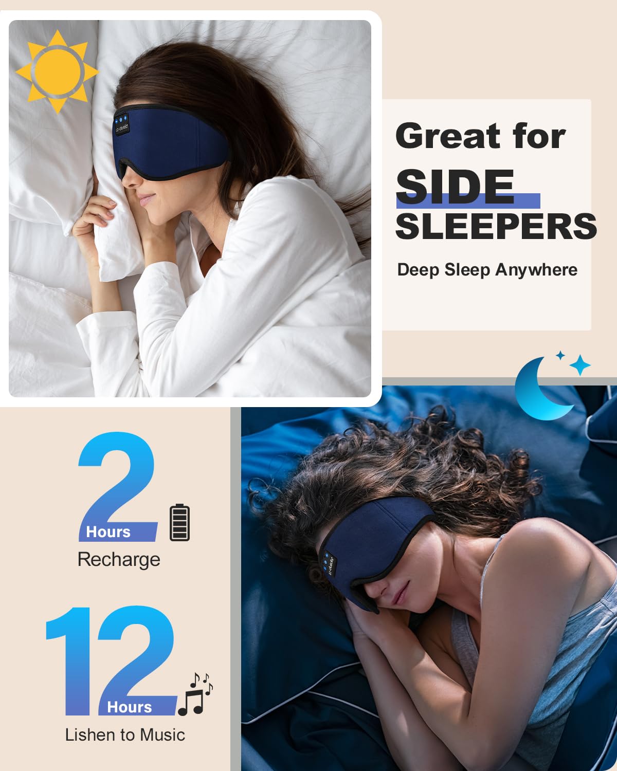 Lucid Dreaming Sleep Headphones, 3D Sleep Mask Bluetooth Wireless Music Eye Mask, Sleeping Headphones for Side Sleepers Sleep Mask with Bluetooth Headphones Ultra-Thin Stereo Speakers Perfect for Sleeping