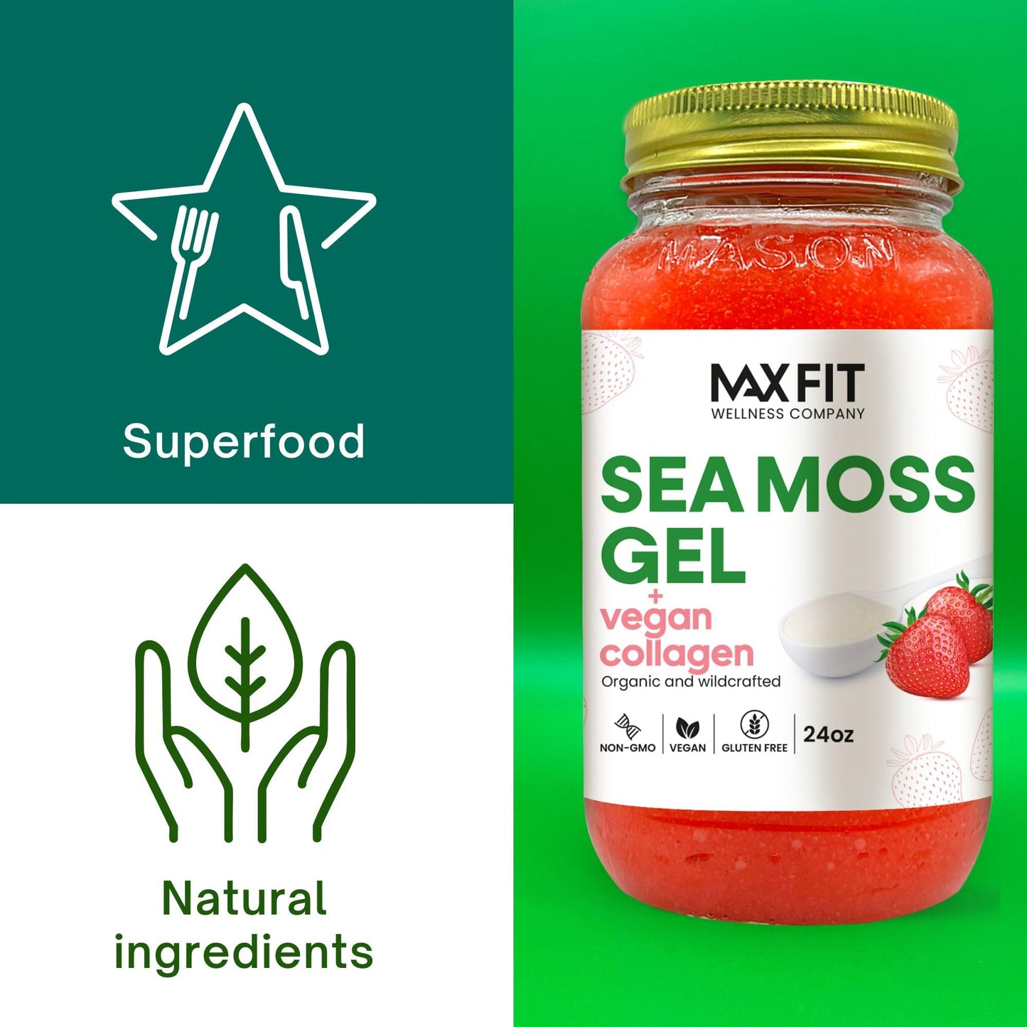 Sea Moss Gel Organic Raw (12 Flavors) 24oz Wildсrafted Gold Sea Moss Gel from Saint Lucia | 92 Vitamins and Minerals | Pure Raw+Non-GMO | Vegan Superfood