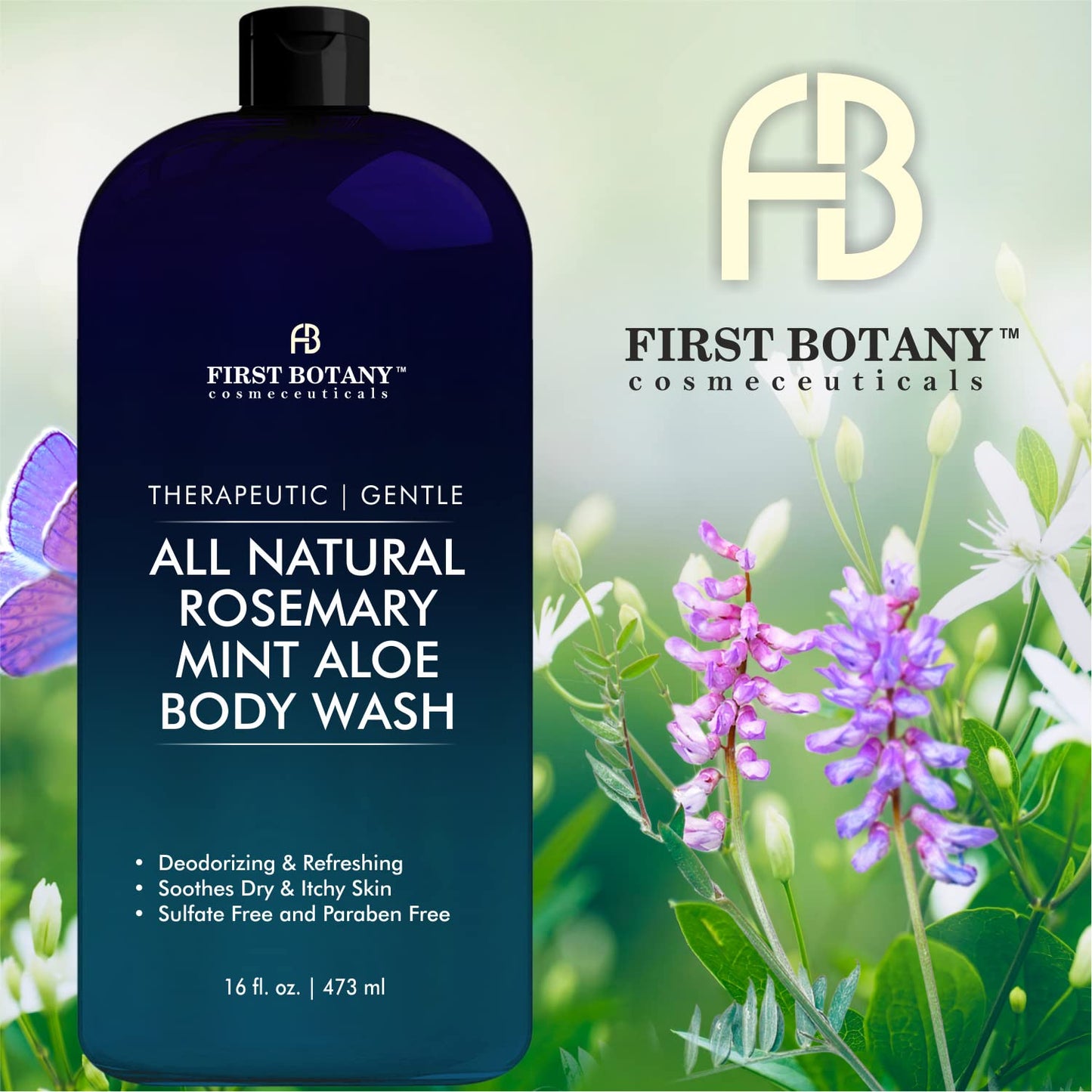 First Botany, ALL Natural Body Wash - No Harmful Chemicals Fights Body Odor, Athlete's Foot, Jock Itch, Nail Issues, Dandruff, Acne, Eczema, Shower Gel for Women & Men, Skin Cleanser -16 fl oz (Tea Tree Eucalyptus)