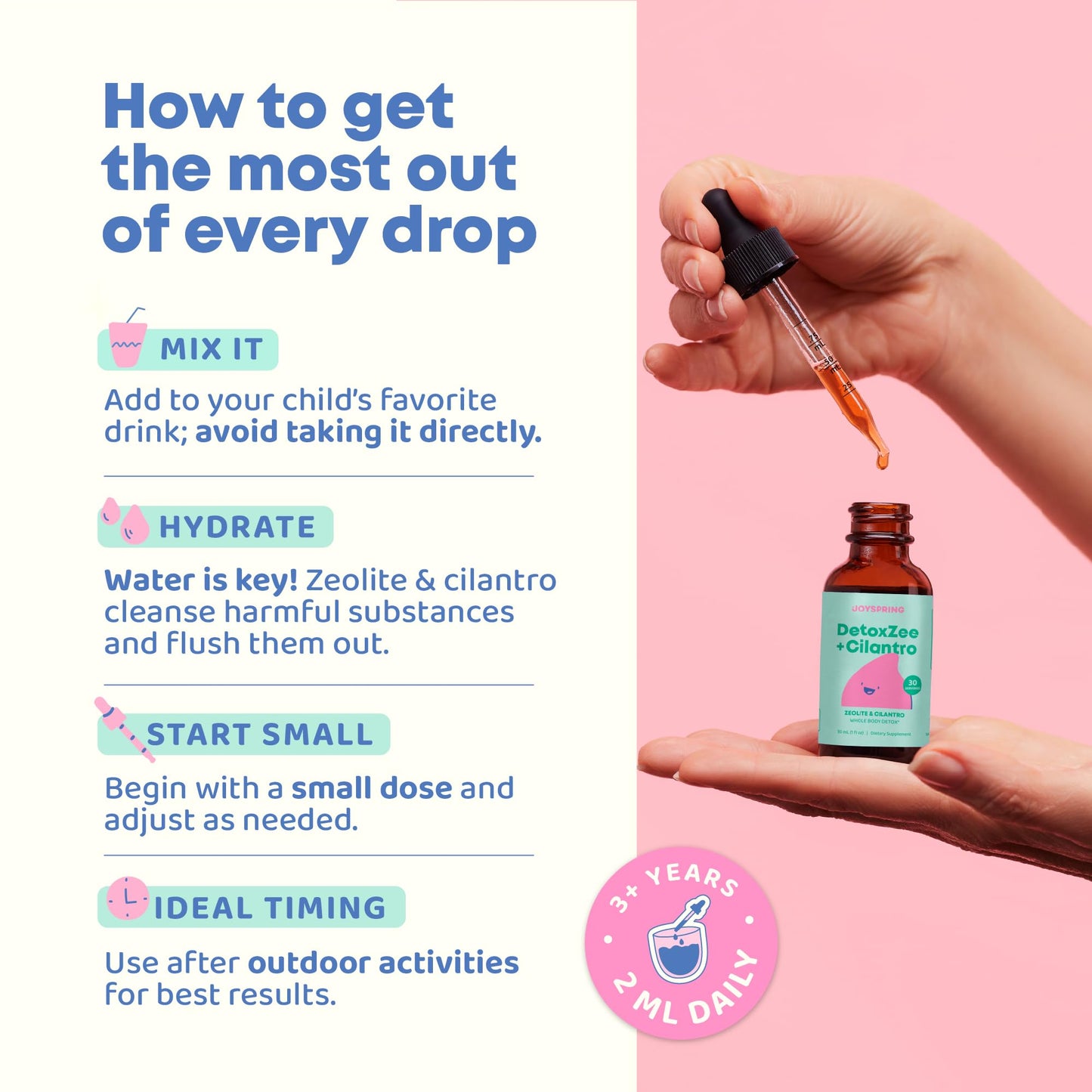 JoySpring DetoxZee Cilantro Drops for Kids - Natural Detox Support with Zeolite & Cilantro Extract - Gentle Whole-Body Cleanse for Children & Toddlers - Kid-Friendly Liquid Detox, 30 Servings