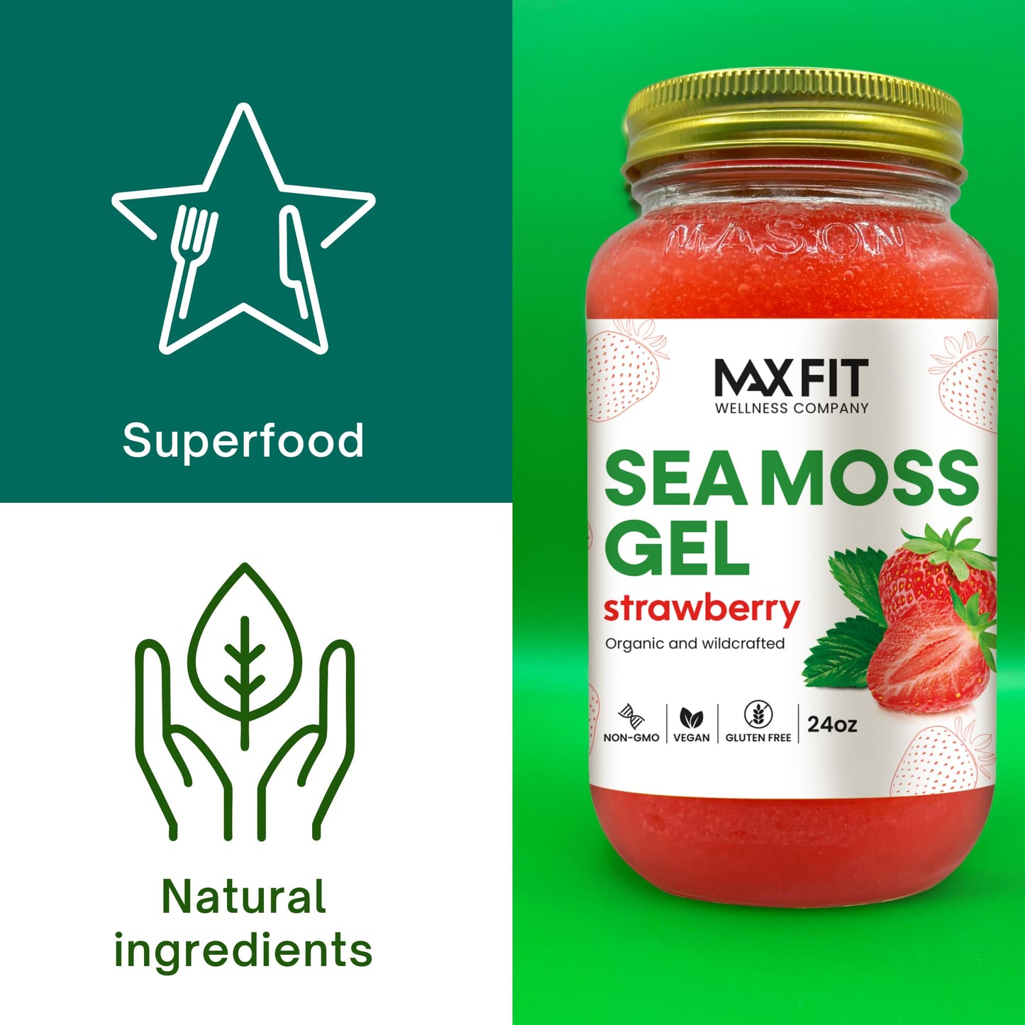 Sea Moss Gel Organic Raw (12 Flavors) 24oz Wildсrafted Gold Sea Moss Gel from Saint Lucia | 92 Vitamins and Minerals | Pure Raw+Non-GMO | Vegan Superfood