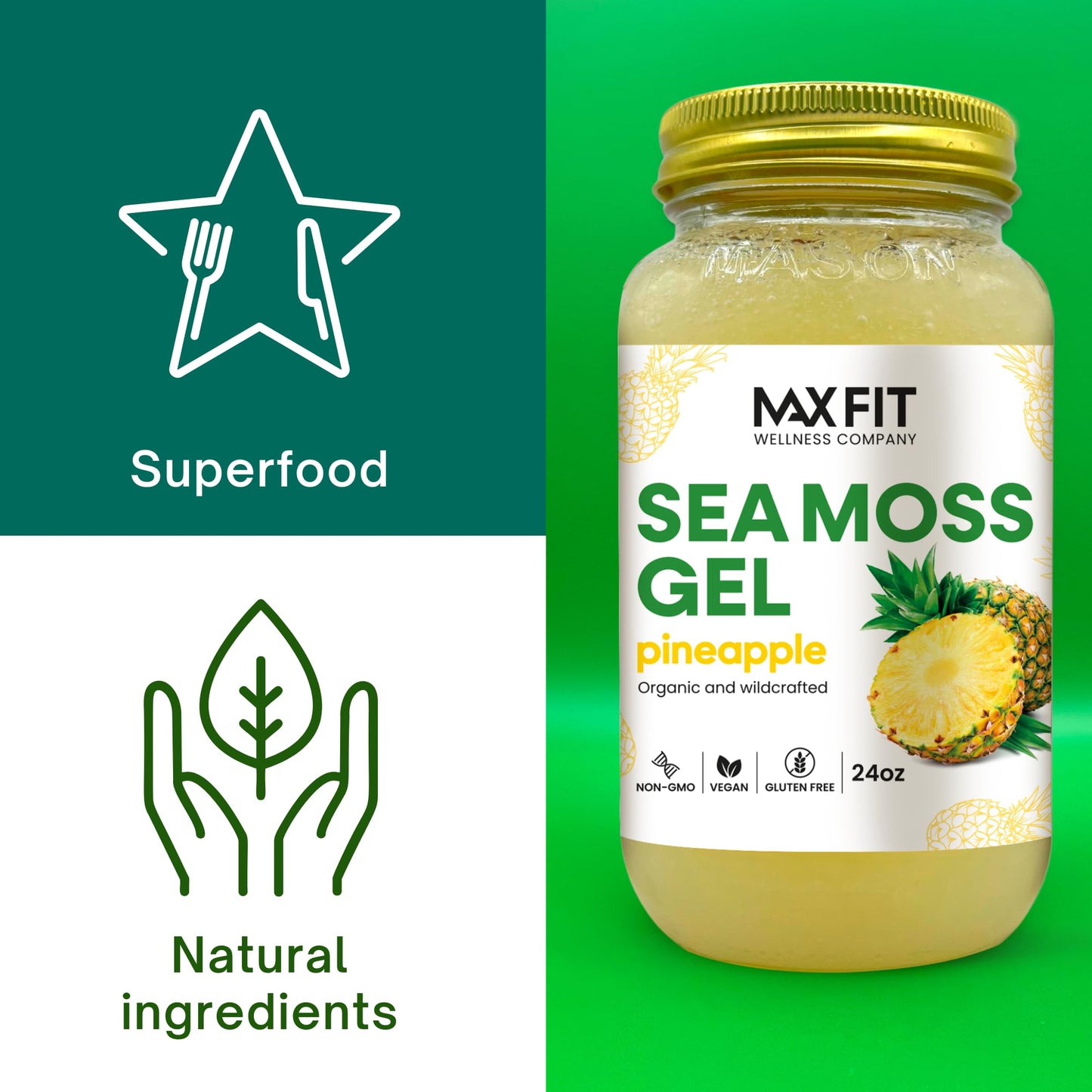 Sea Moss Gel Organic Raw (12 Flavors) 24oz Wildсrafted Gold Sea Moss Gel from Saint Lucia | 92 Vitamins and Minerals | Pure Raw+Non-GMO | Vegan Superfood