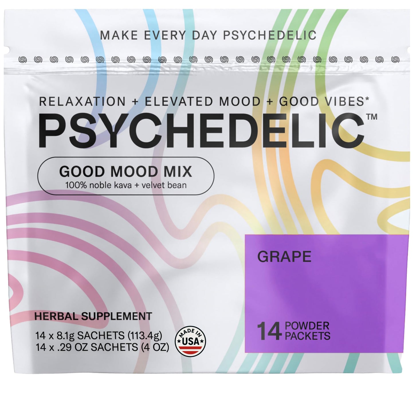 Easy Alcohol Alternative with Buzz - Calming Kava Drink Mix (14x5.5g) Flavored Kava Powder - Calming Drink Powder Packets - Easy Open Single Serving Drinks - 14 Calm Packets - Grape